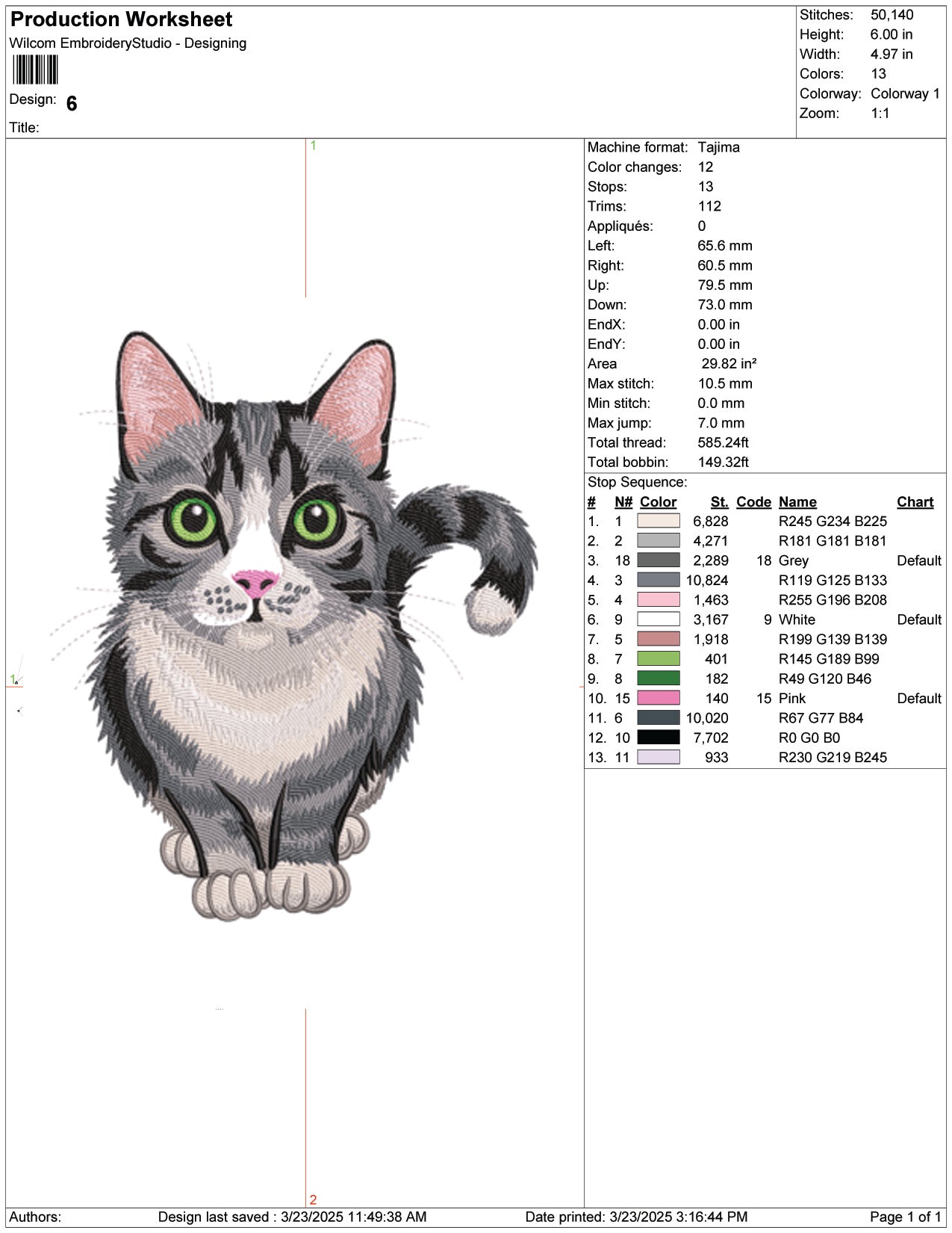 Tabby Cat Embroidery Design Files - 9 Size's