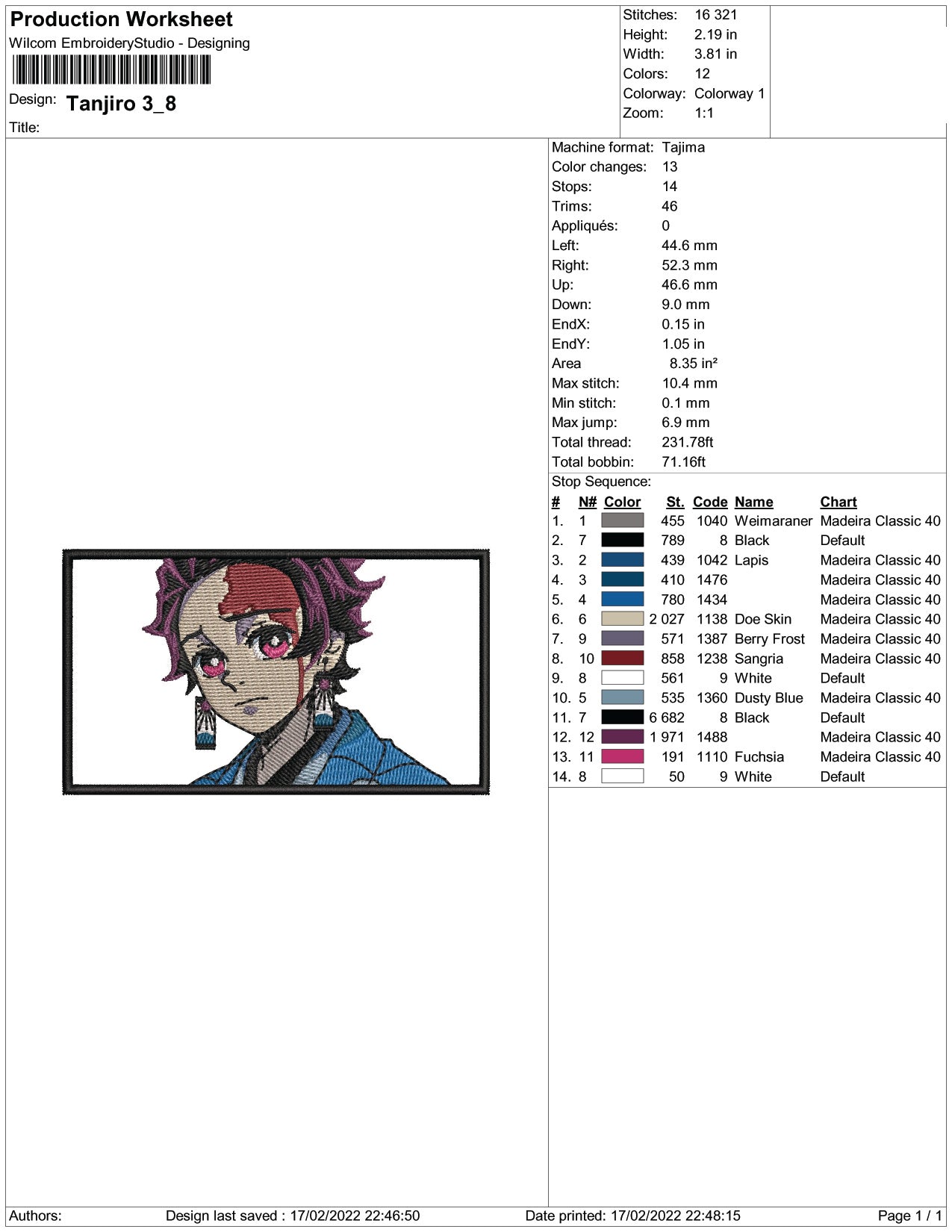 Tanjiro Kamado v6 Embroidery Design Files - 3 Size's