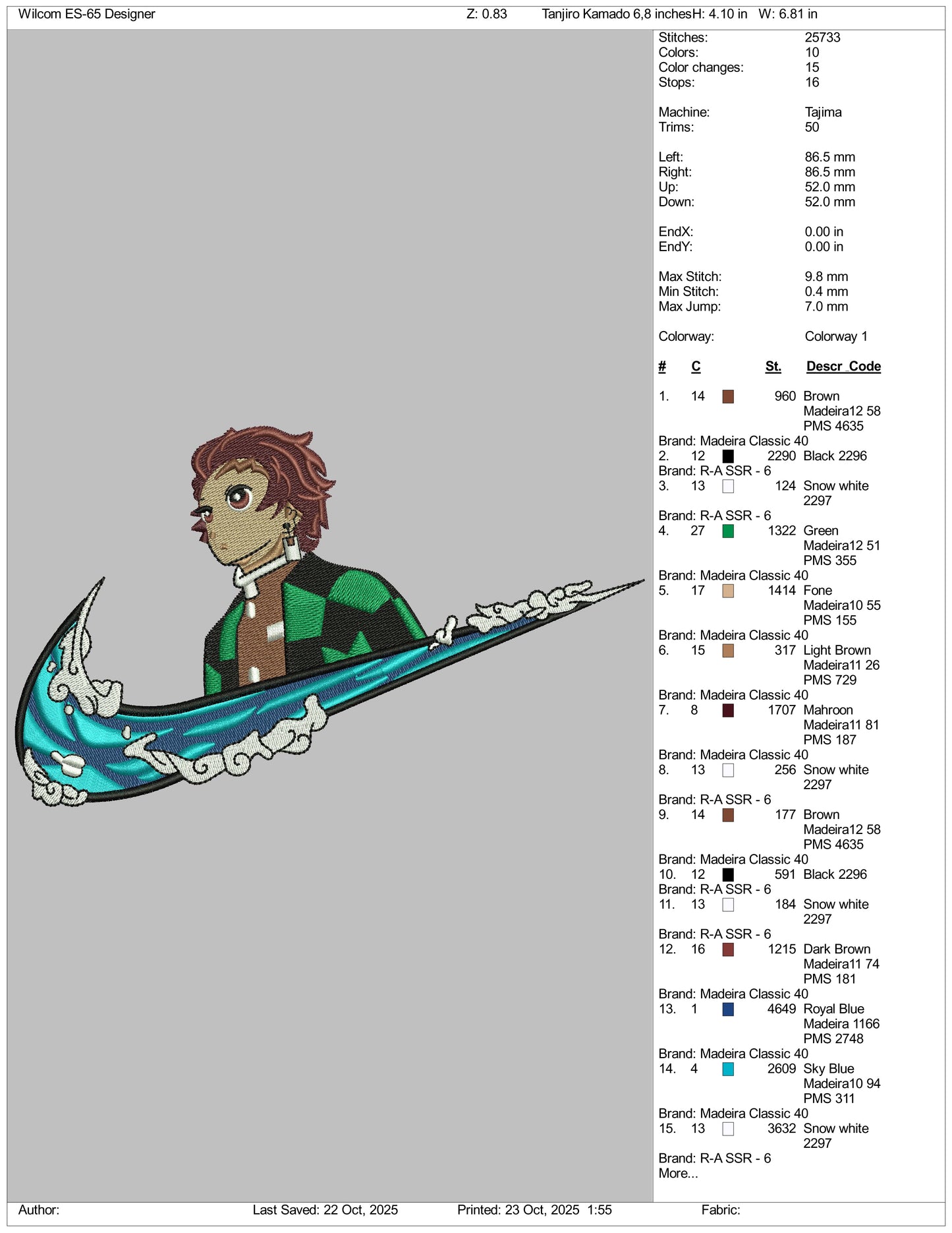 Tanjiro Kamado Swoosh v10 Embroidery Design Files - 3 Size's