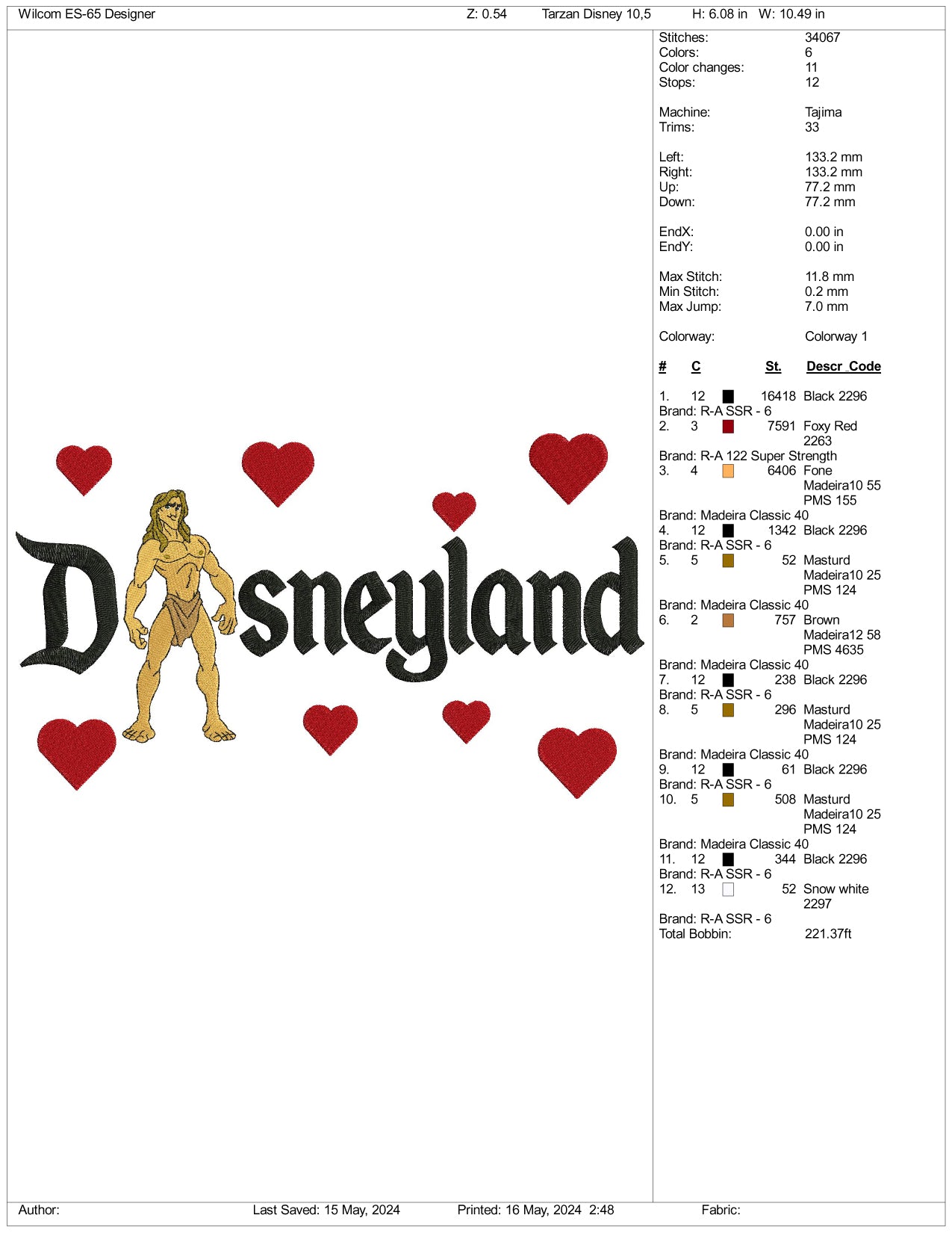 Tarzan Disneyland Embroidery Design Files - 3 Size's