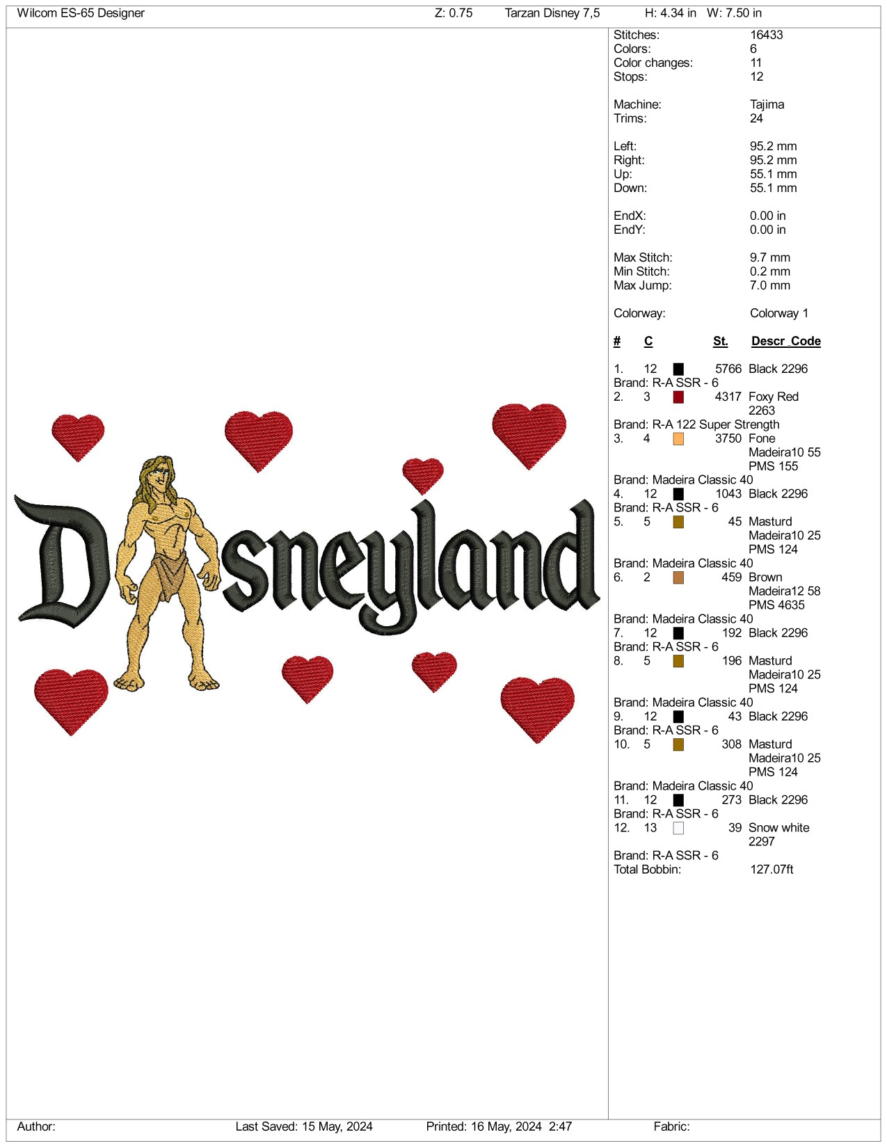 Tarzan Disneyland Embroidery Design Files - 3 Size's