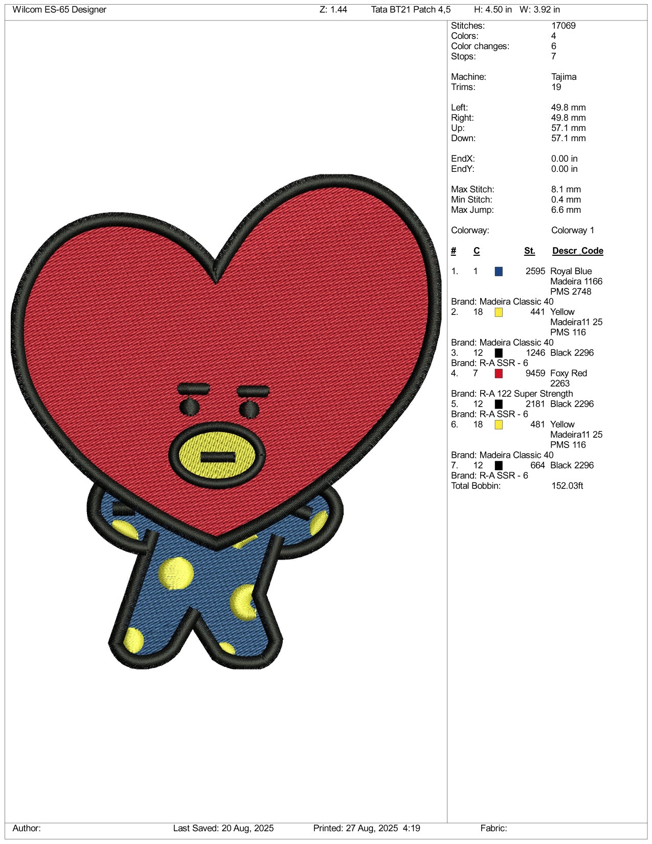Heart Man Embroidery Design Files - 3 Size's