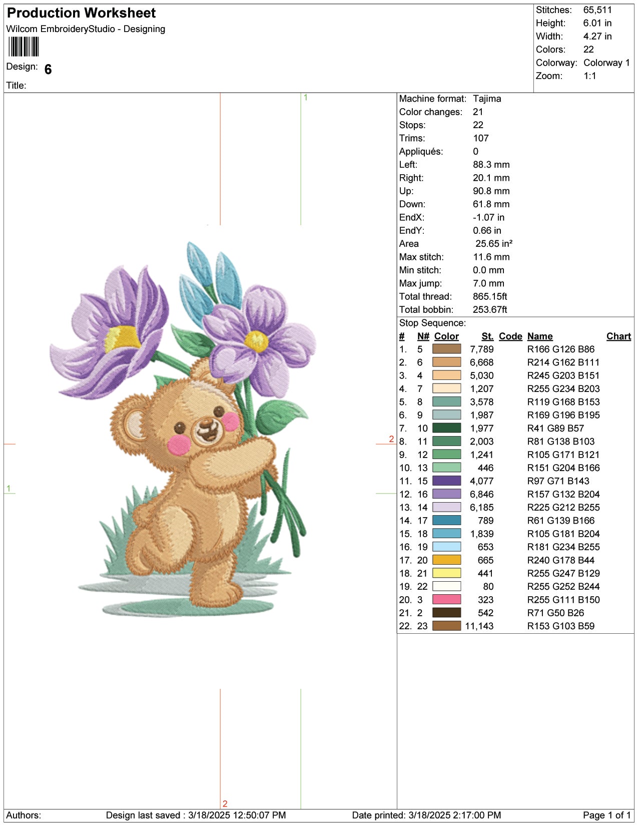 Teddy Bear with Flowers Embroidery Design Files - 7 Size's