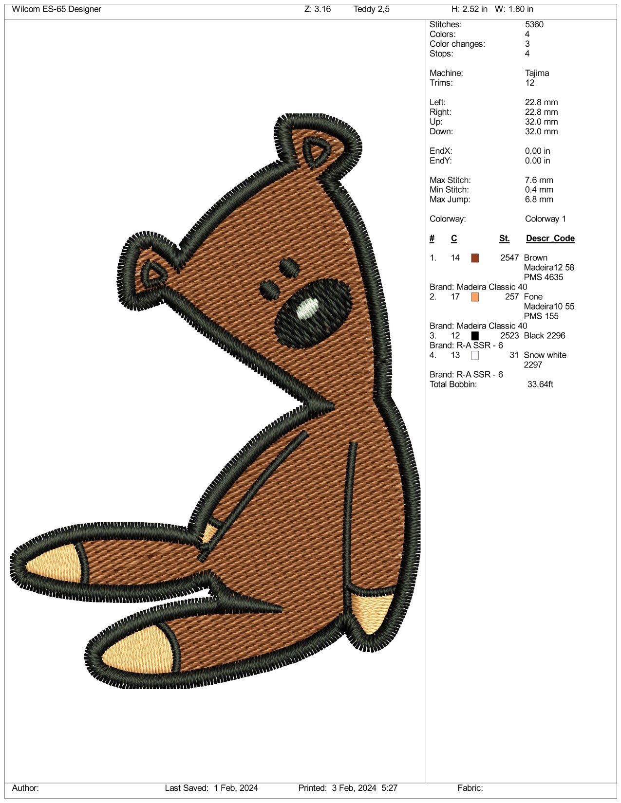 Mr Bean Teddy Embroidery Design Files - 3 Size's