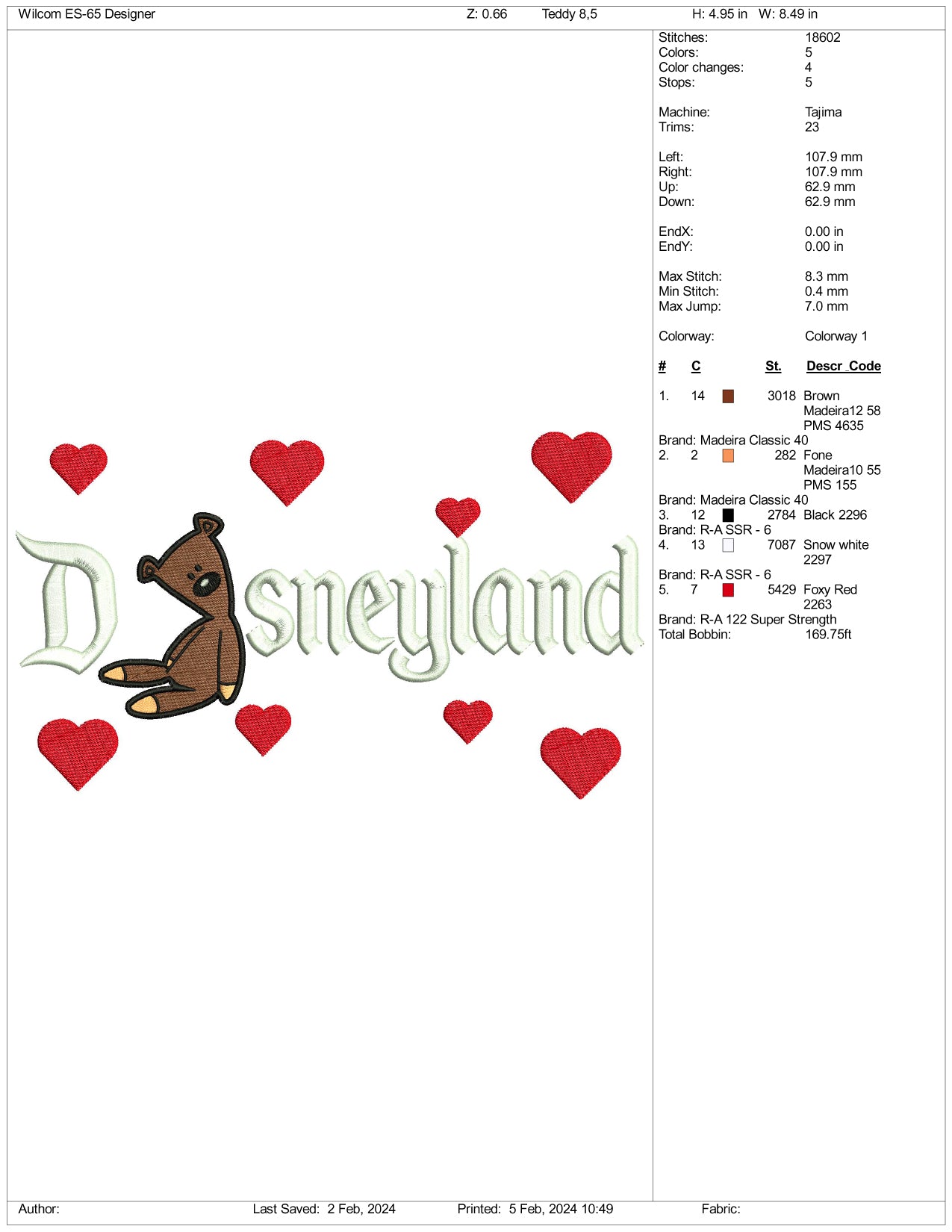 Mr Bean Teddy Disneyland Embroidery Design Files - 3 Size's