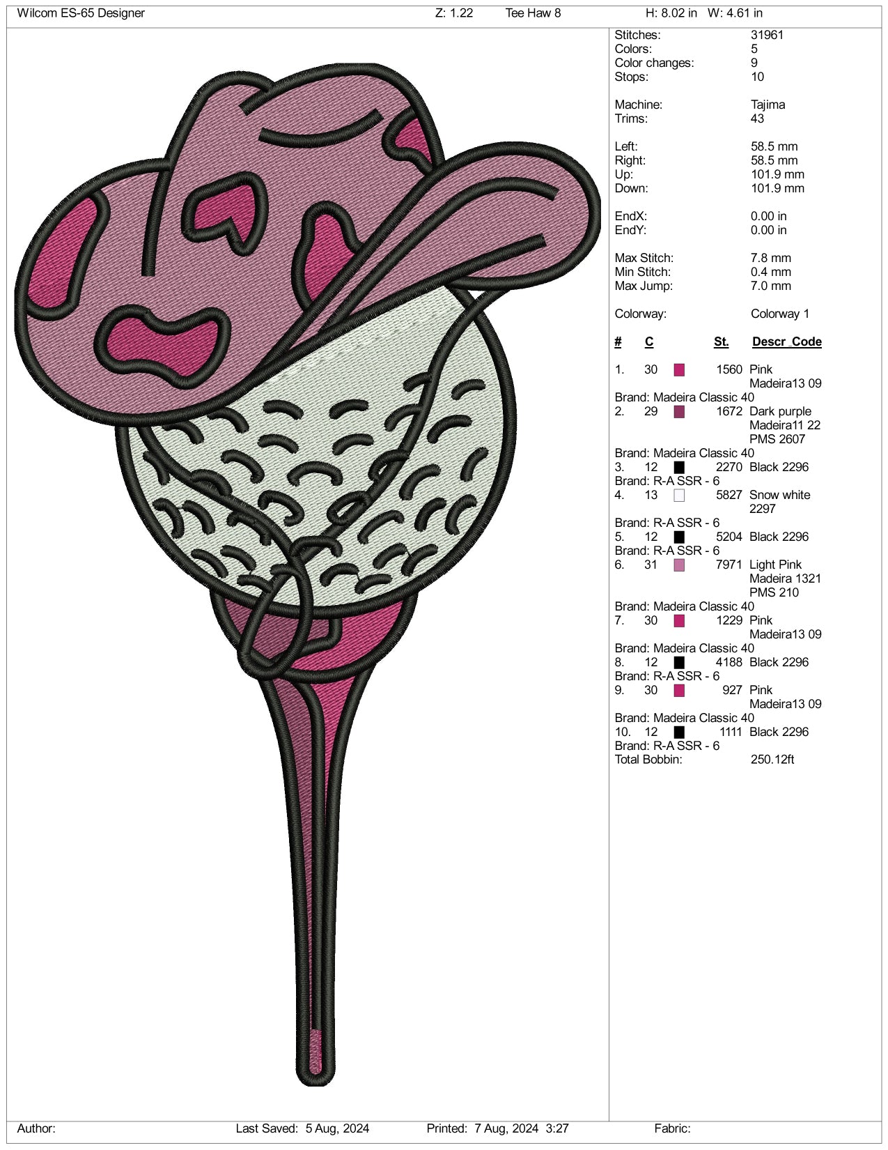 Golf Ball Hat Embroidery Design Files - 3 Size's