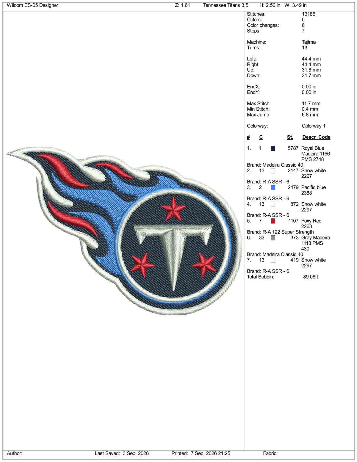 Tennessee Titans Logo Embroidery Design Files - 3 Size's