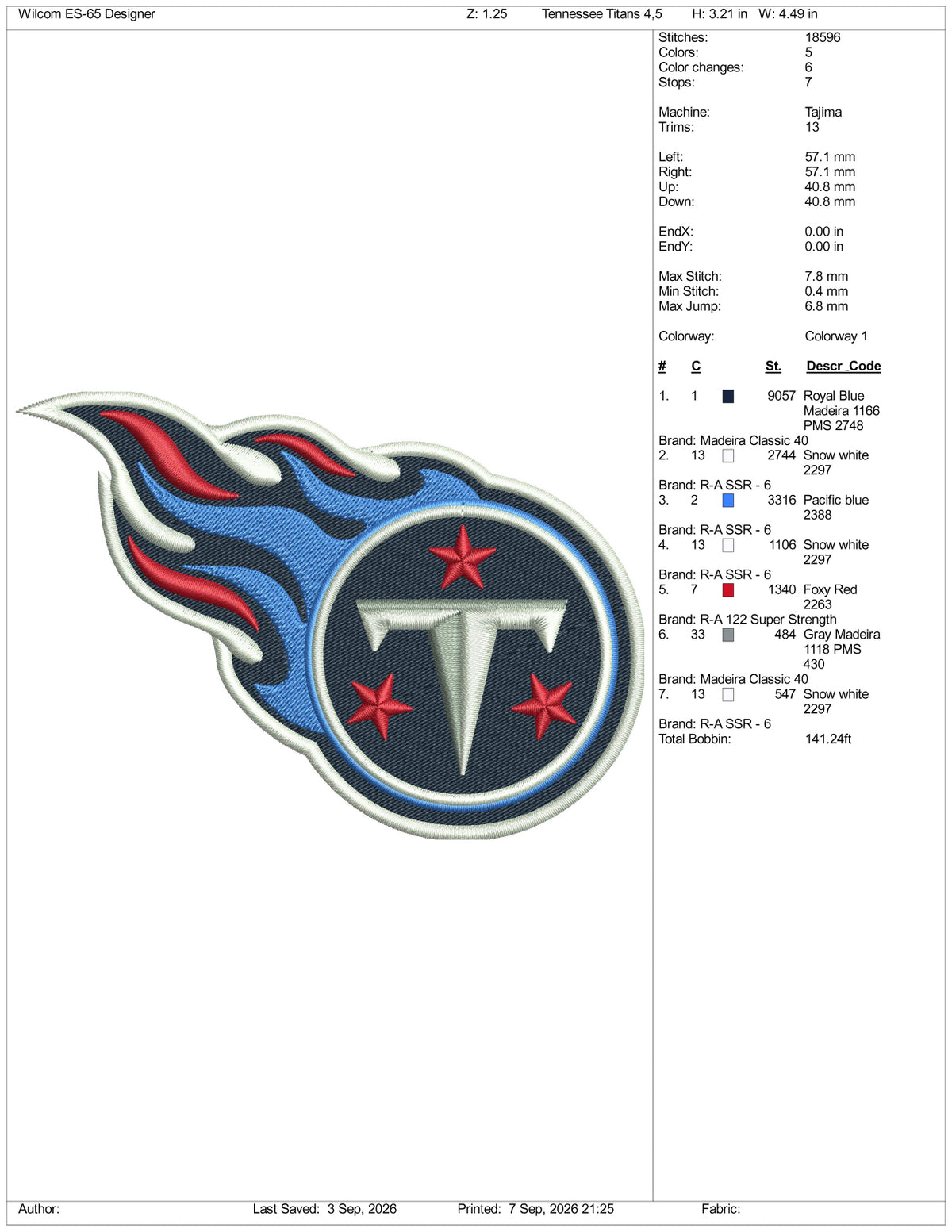 Tennessee Titans Logo Embroidery Design Files - 3 Size's