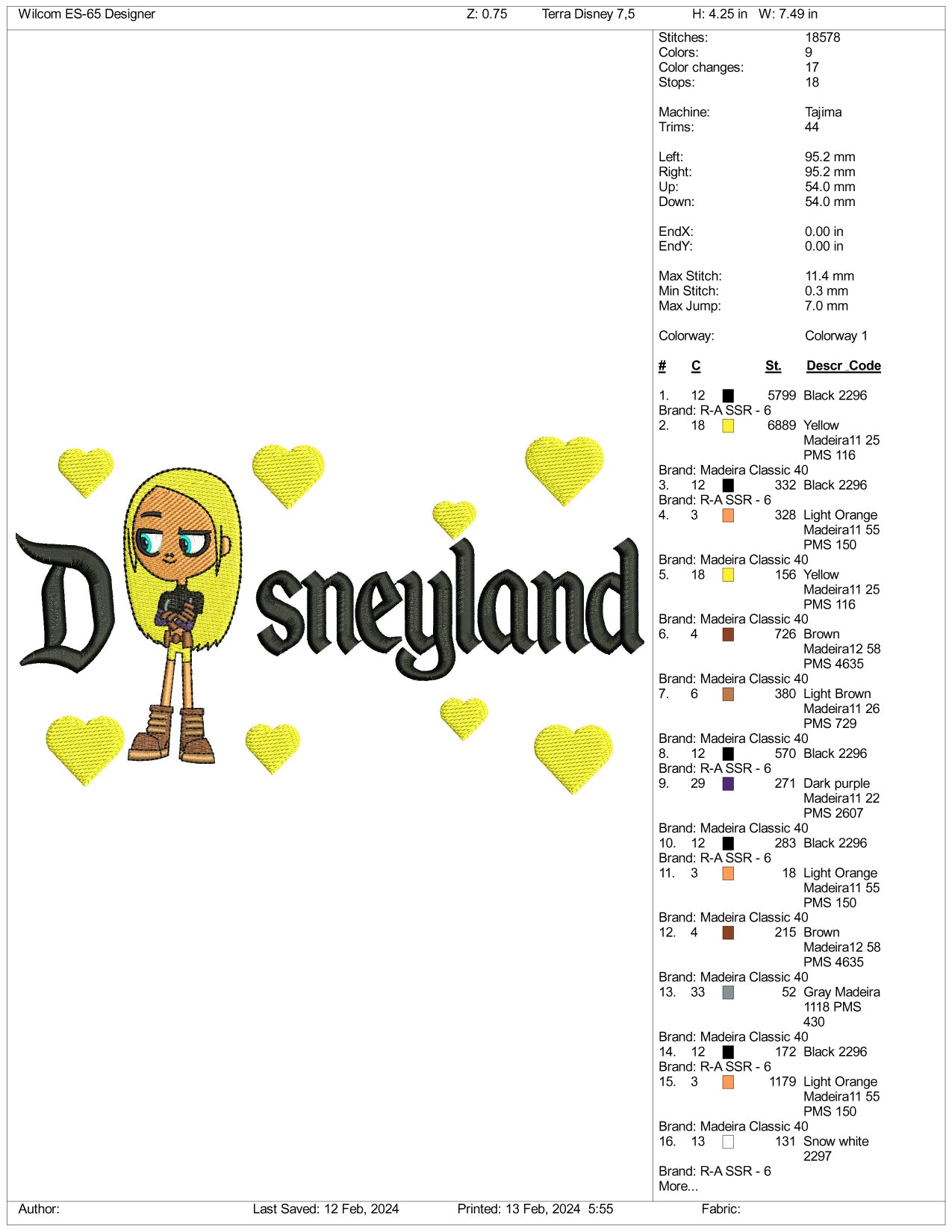 Terra Disneyland Embroidery Design Files - 3 Size's