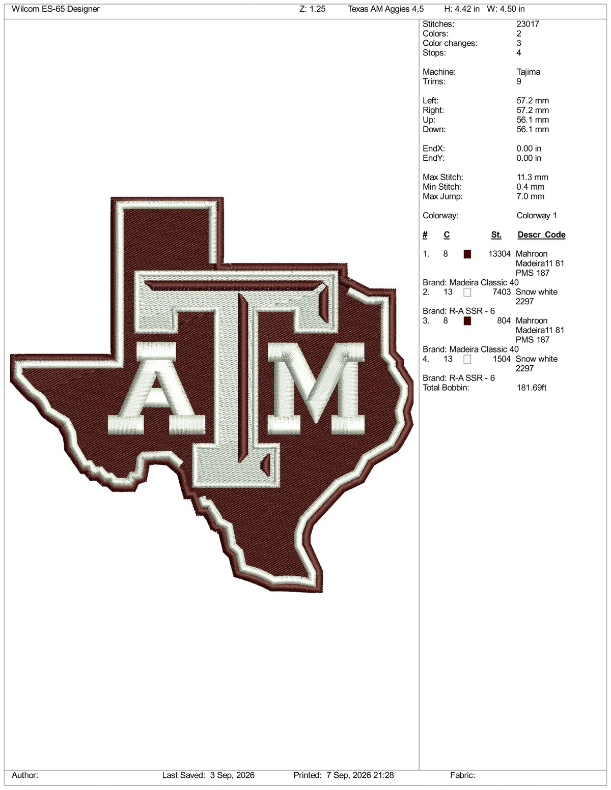 Texas AM Aggies Logo Embroidery Design Files - 3 Size's