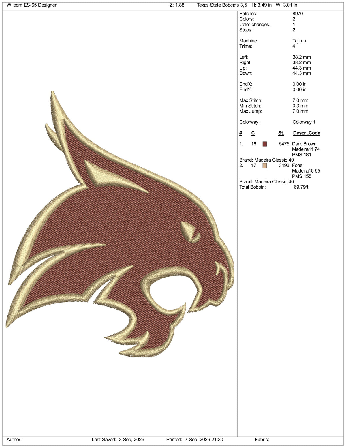 Texas State Bobcats Logo Embroidery Design Files - 3 Size's