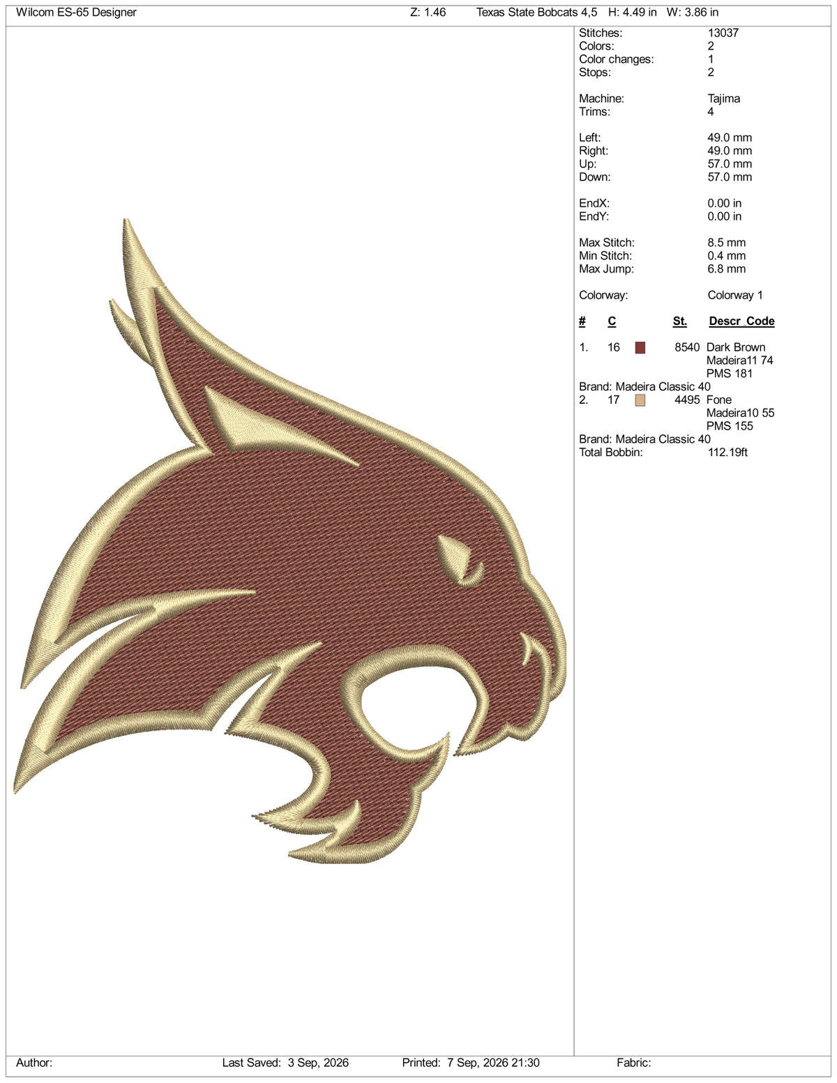 Texas State Bobcats Logo Embroidery Design Files - 3 Size's