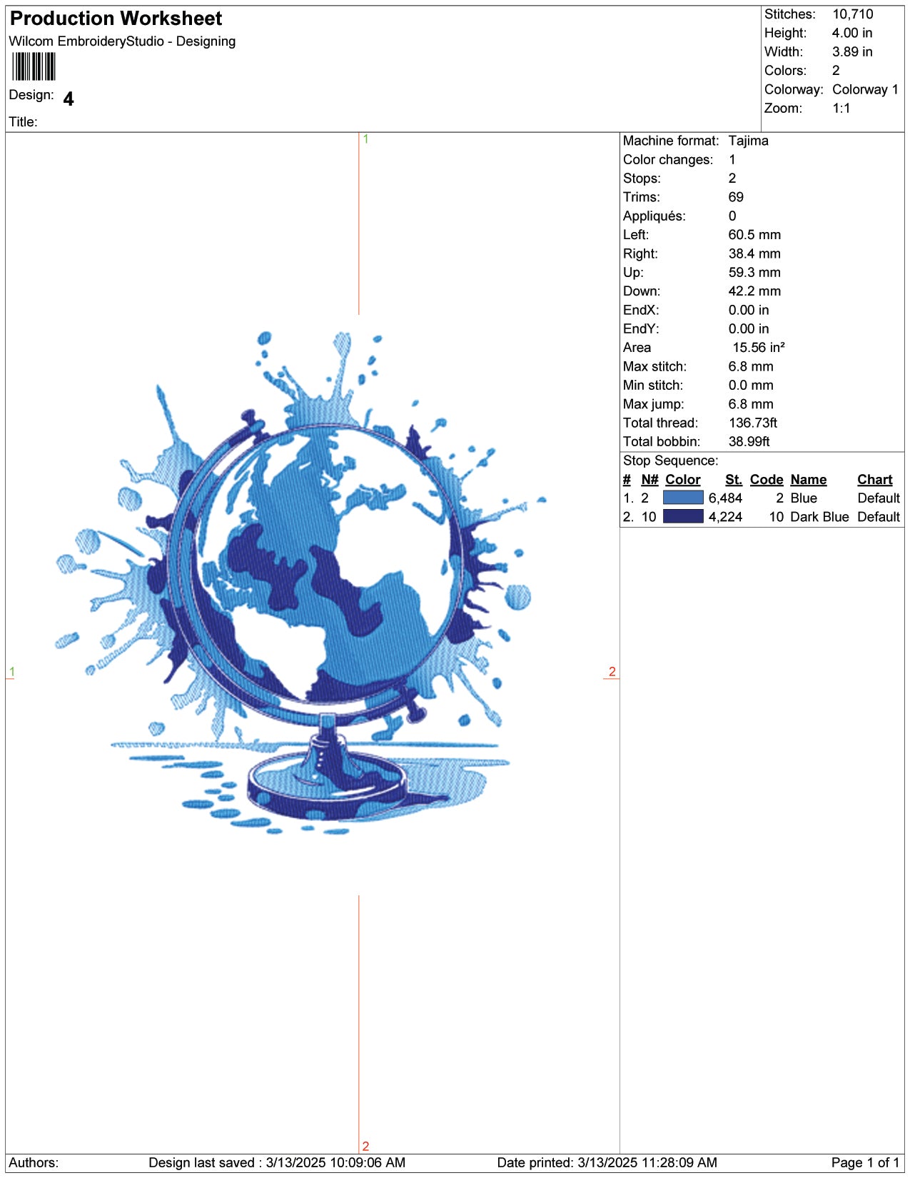 The Earth with World Embroidery Design Files - 9 Size's