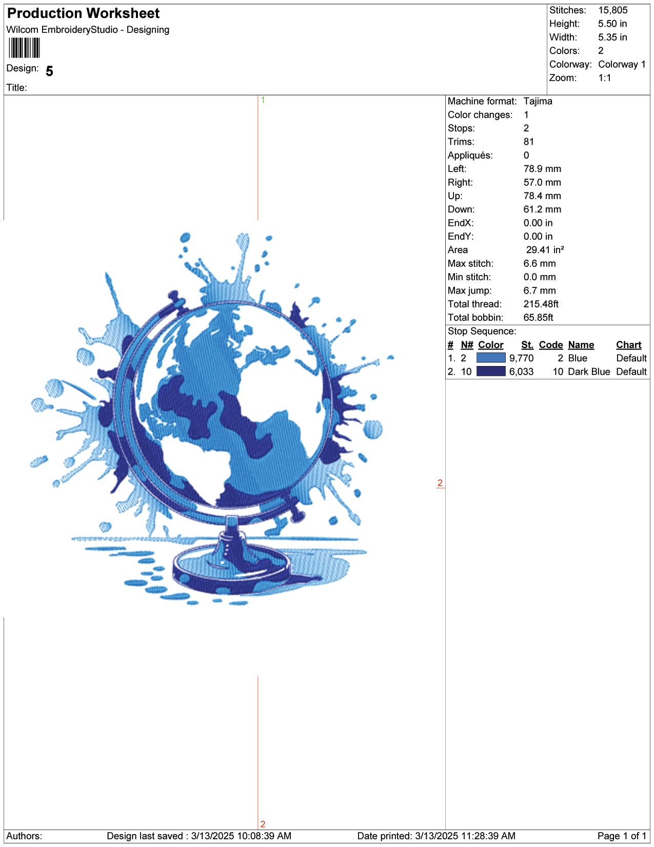 The Earth with World Embroidery Design Files - 9 Size's