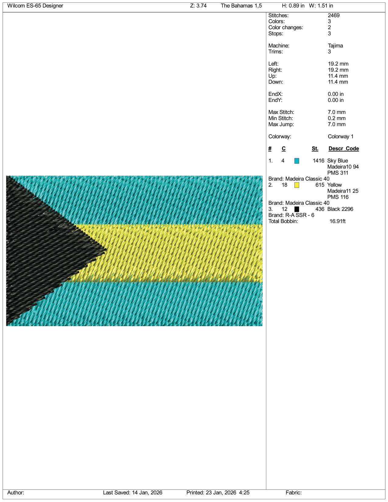The Bahamas Flag Embroidery Design Files - 3 Size's