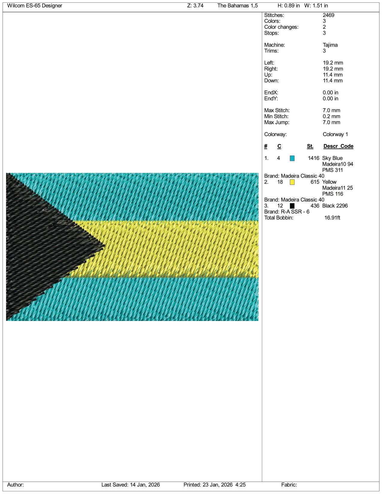 The Bahamas Flag Embroidery Design Files - 3 Size's
