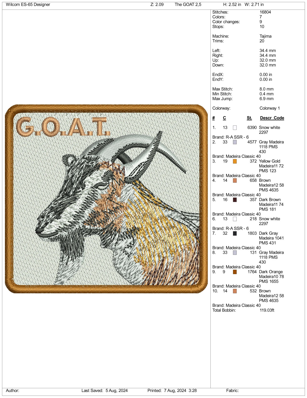 Goat Patch Embroidery Design Files - 5 Size's