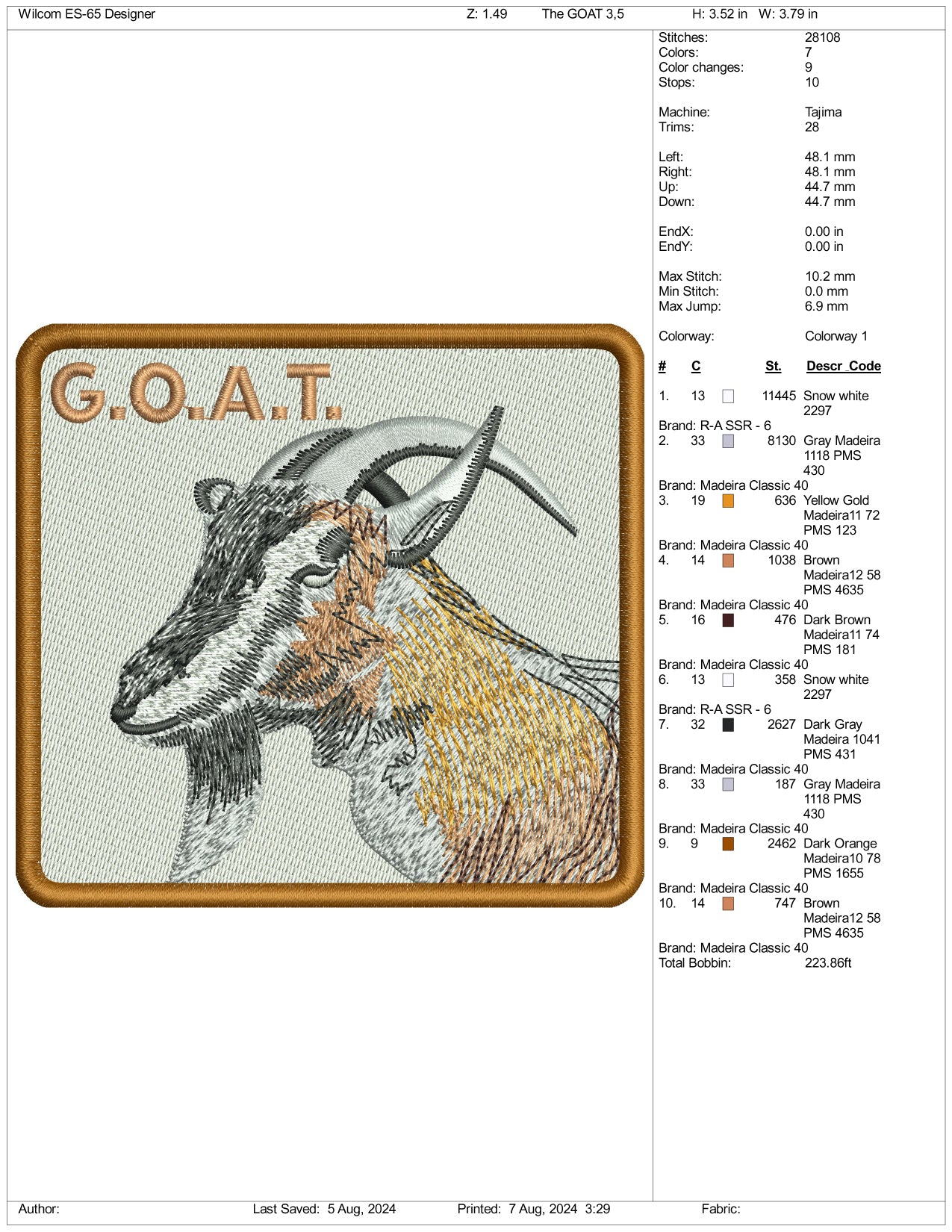 Goat Patch Embroidery Design Files - 5 Size's