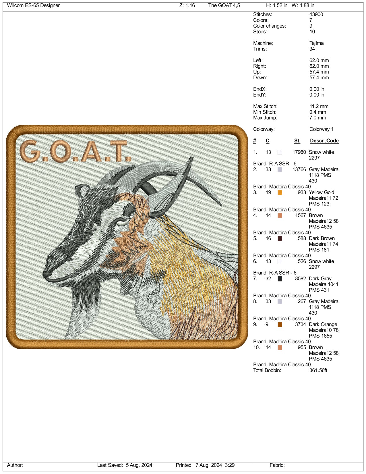 Goat Patch Embroidery Design Files - 5 Size's