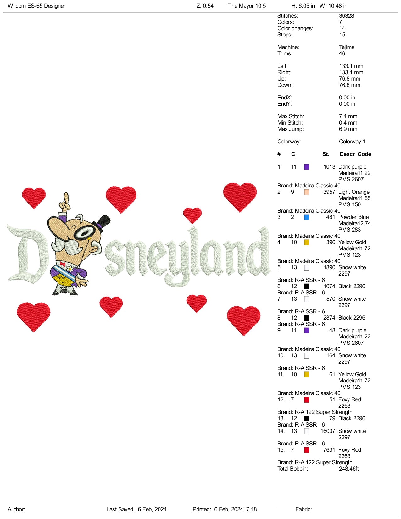 Mayor of Townsville Disneyland Embroidery Design Files - 3 Size's