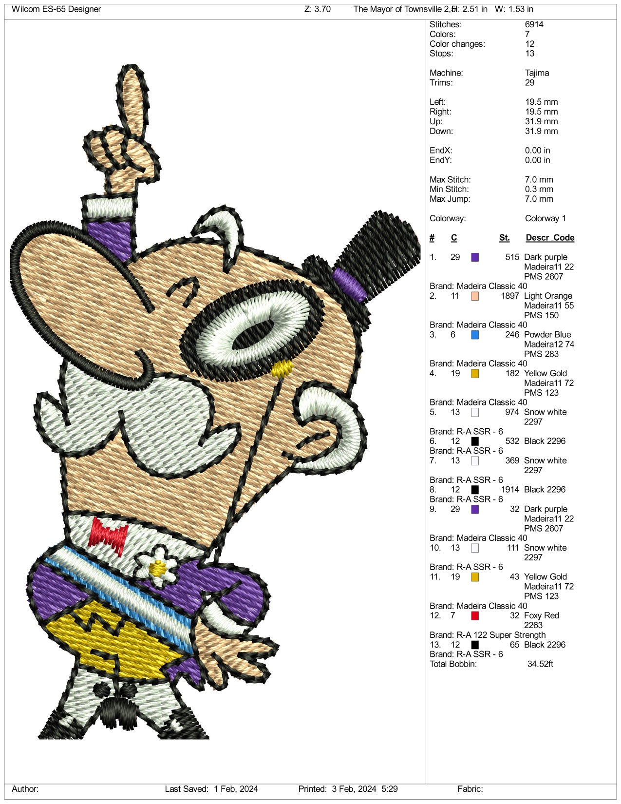 Mayor of Townsville Embroidery Design Files - 3 Size's