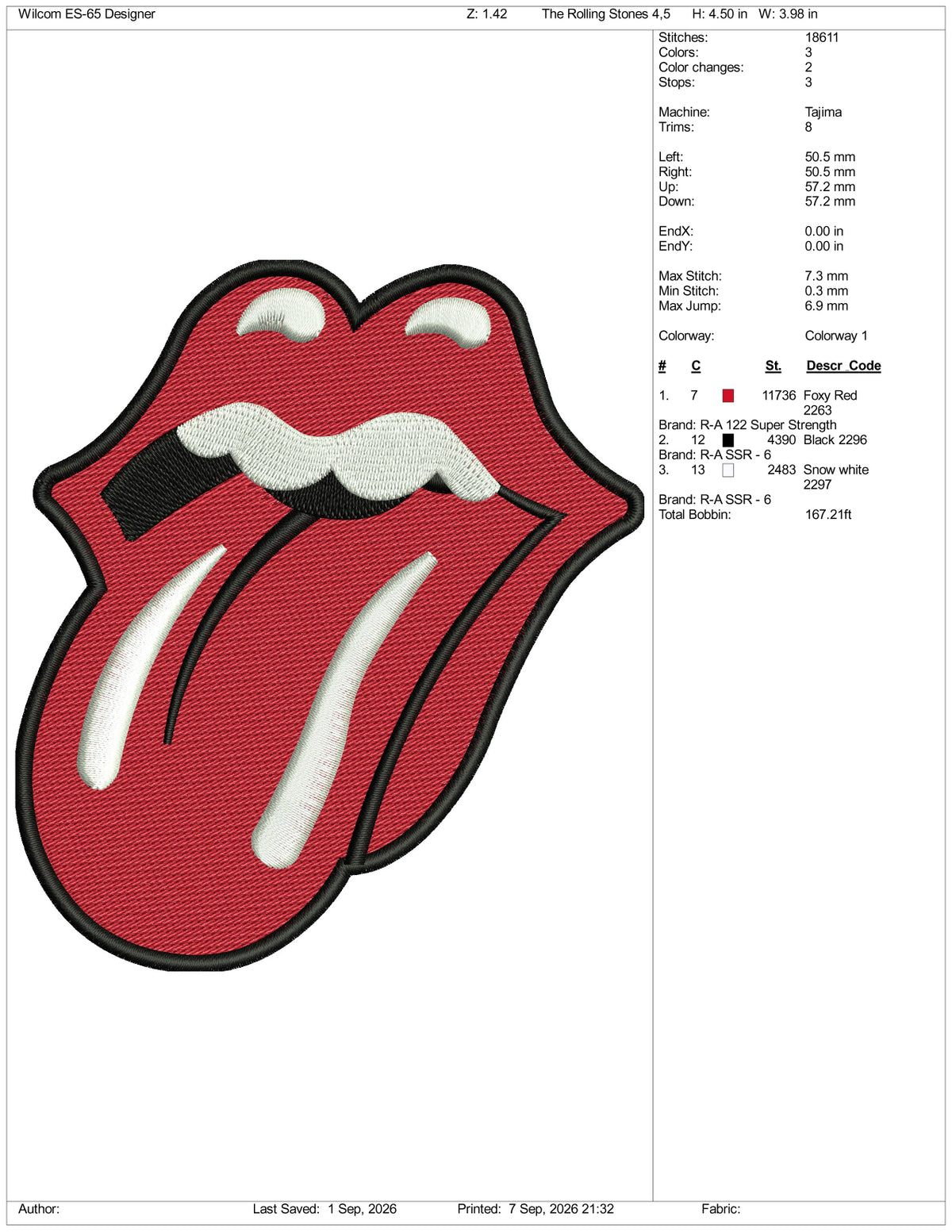 The Rolling Stones Logo Embroidery Design Files - 3 Size's