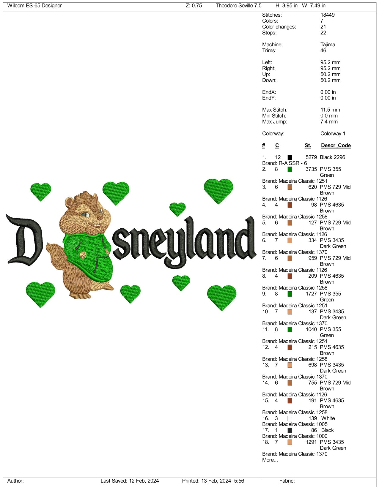 Theodore Seville Disneyland Embroidery Design Files - 3 Size's