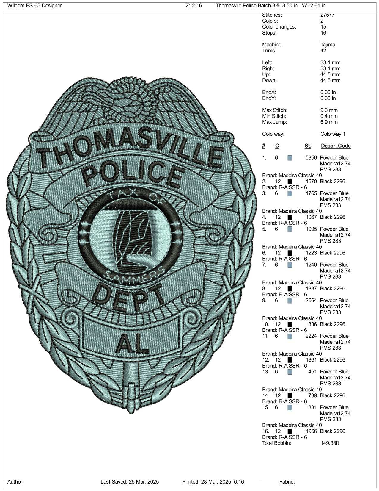 Thomasville Embroidery Design Files - 3 Size's