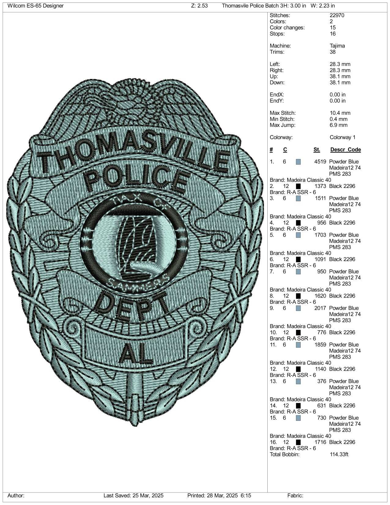 Thomasville Embroidery Design Files - 3 Size's