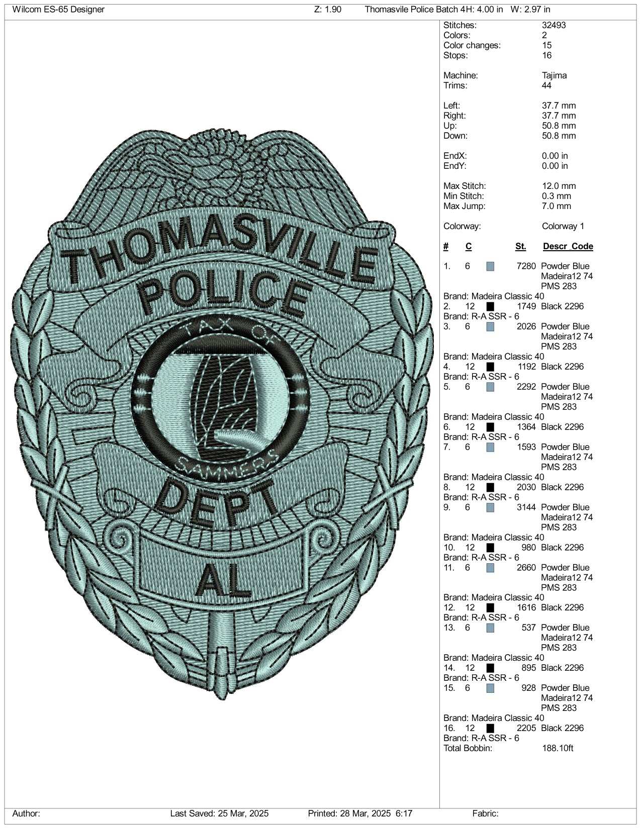 Thomasville Embroidery Design Files - 3 Size's
