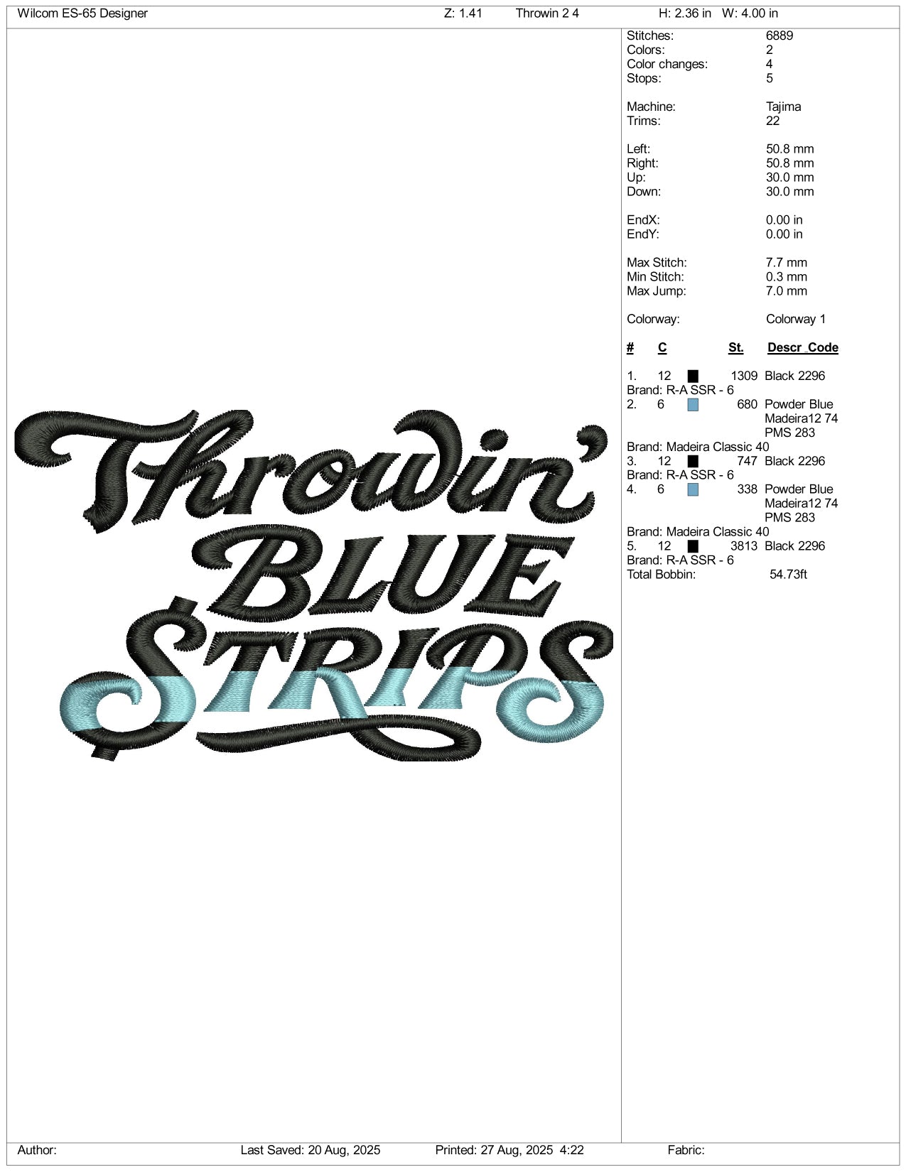 Throwin Blue Strips v2 Embroidery Design Files - 3 Size's
