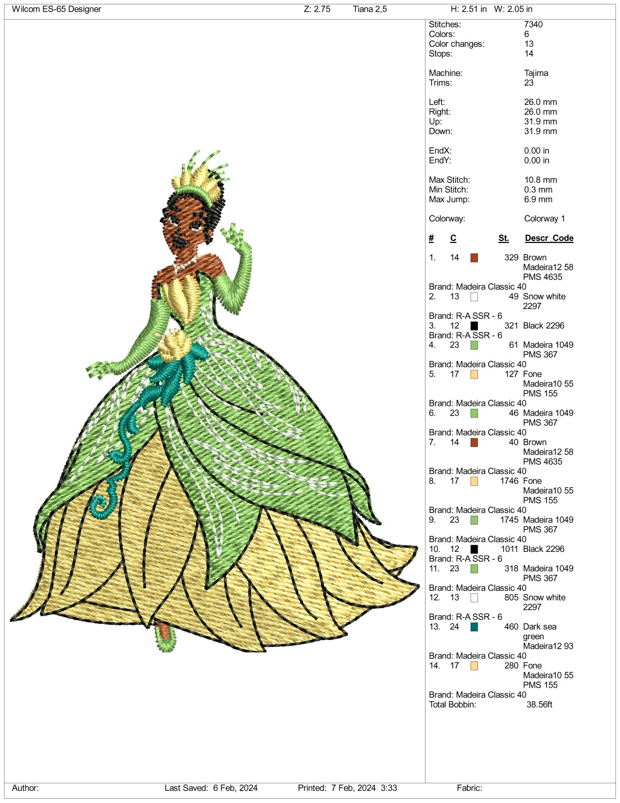 Princess Tiana Embroidery Design Files - 3 Size's