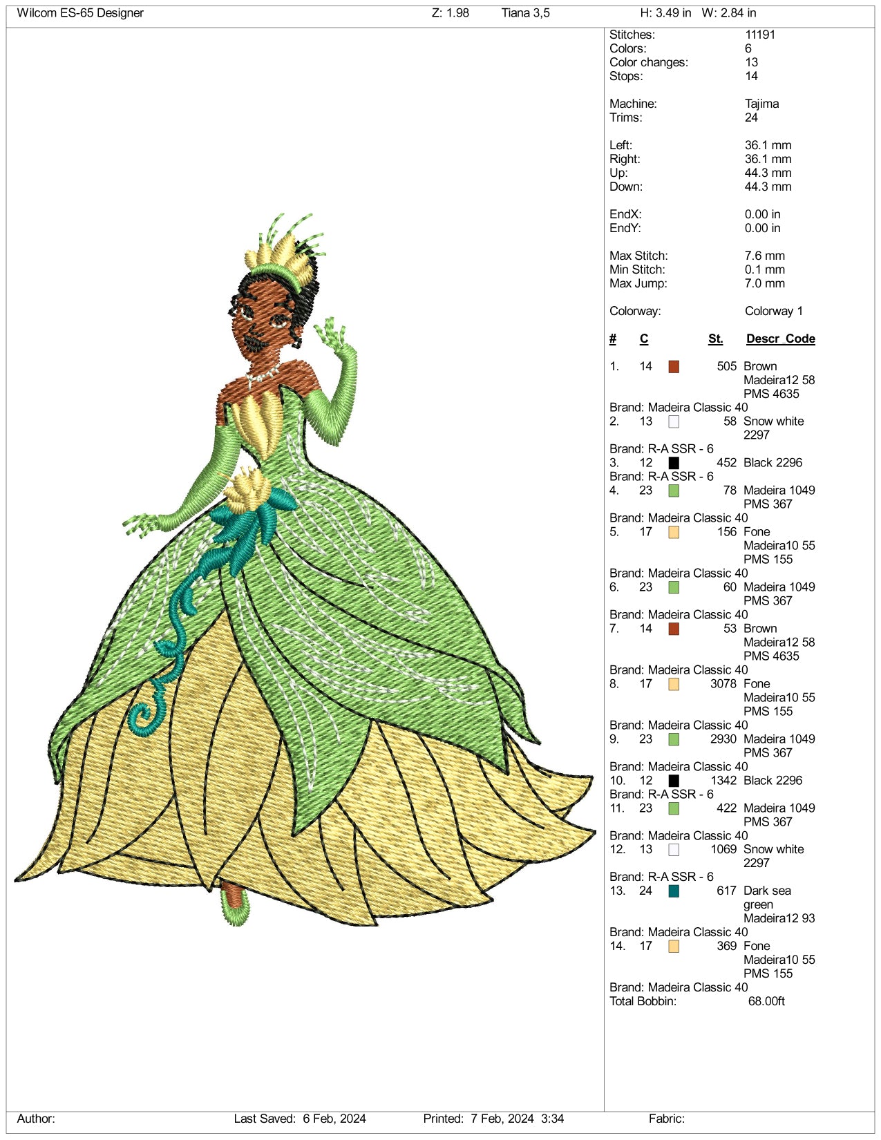 Princess Tiana Embroidery Design Files - 3 Size's