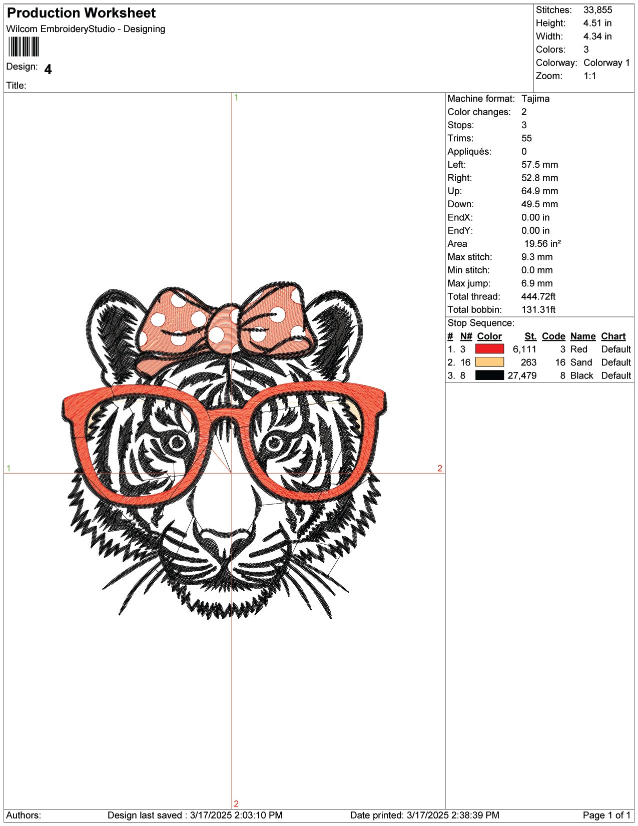 Tiger Sunglasses Embroidery Design Files - 9 Size's