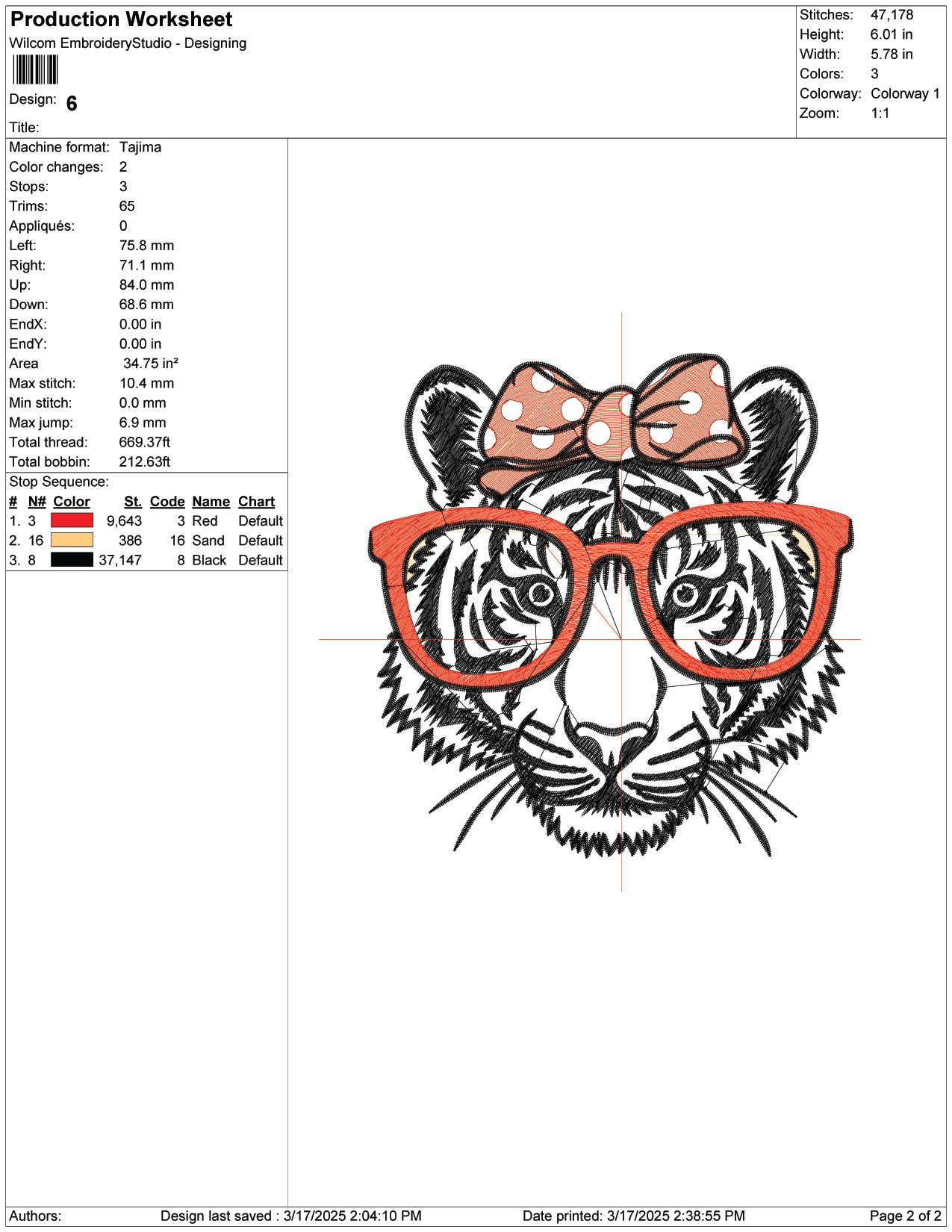 Tiger Sunglasses Embroidery Design Files - 9 Size's
