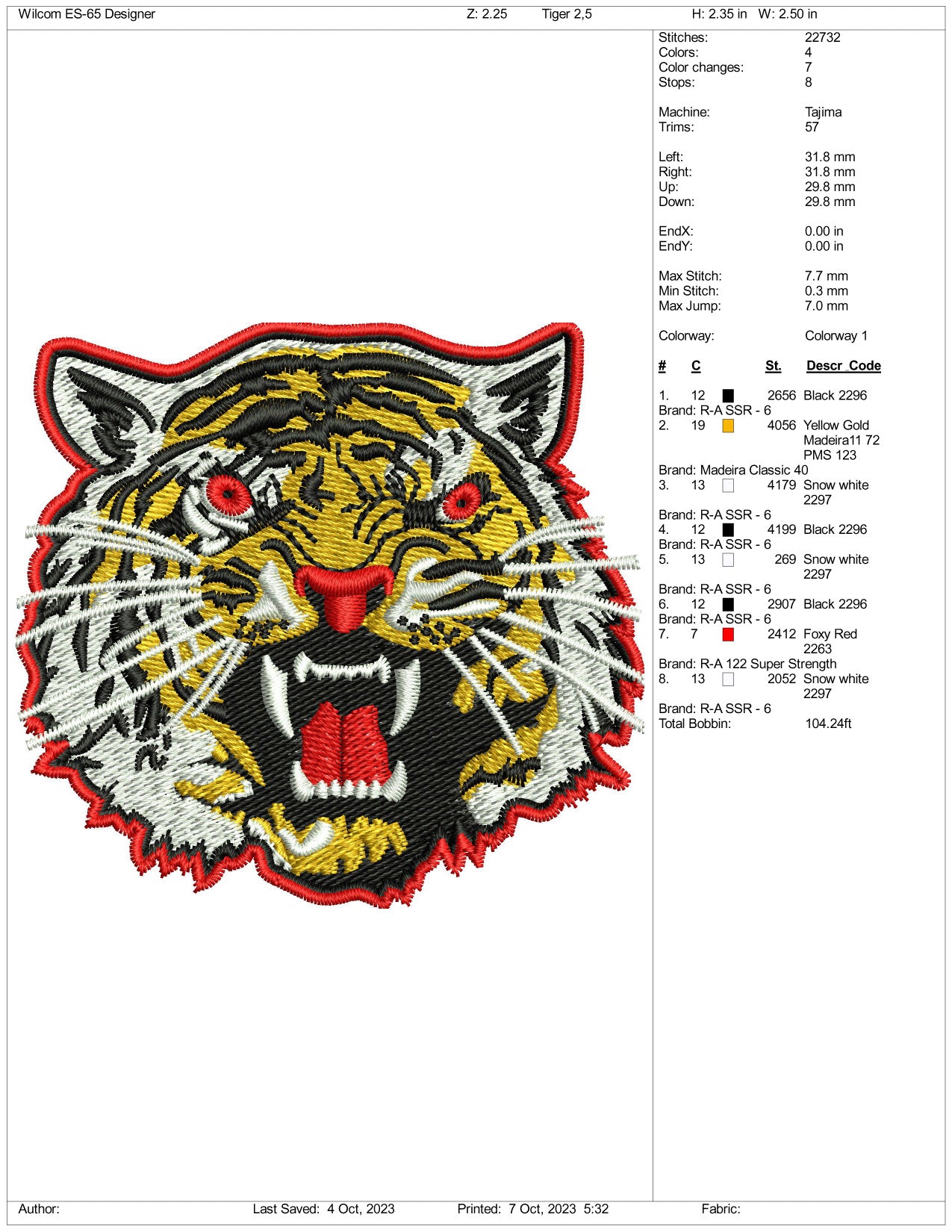 Roar Tiger Face Embroidery Design Files - 3 Size's