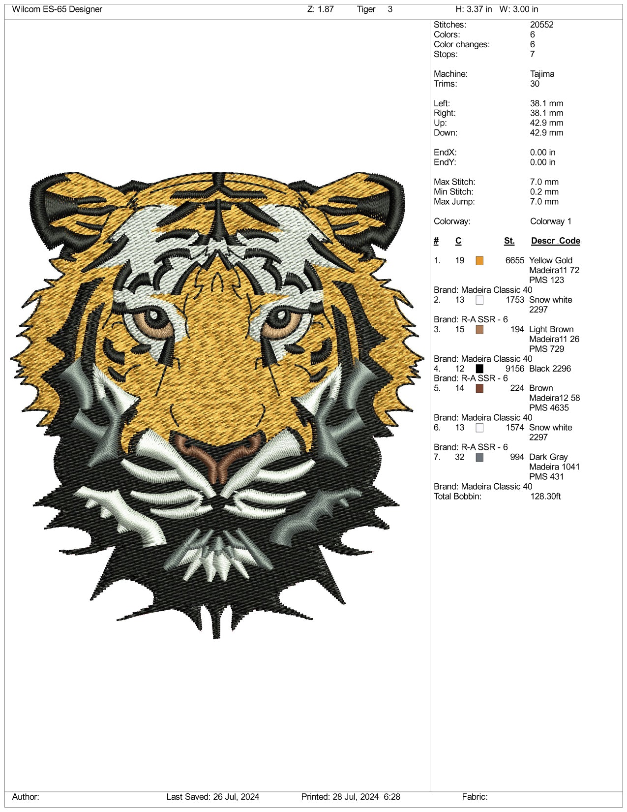 Tiger Face v2 Embroidery Files - 3 Size's