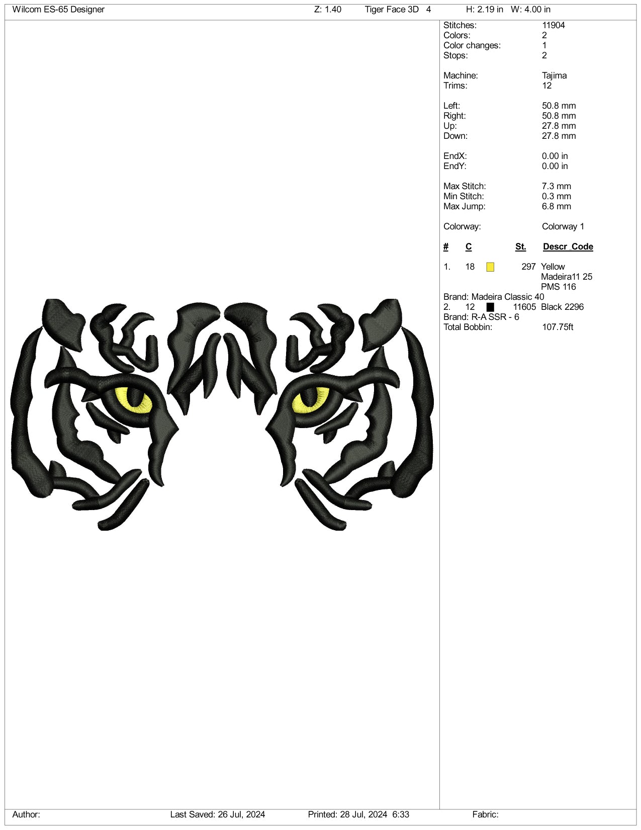 Tiger Face v3 Embroidery Files - 3 Size's