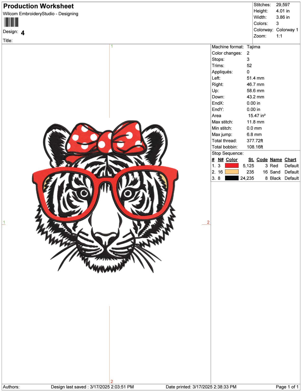 Tiger Sunglasses Embroidery Design Files - 9 Size's