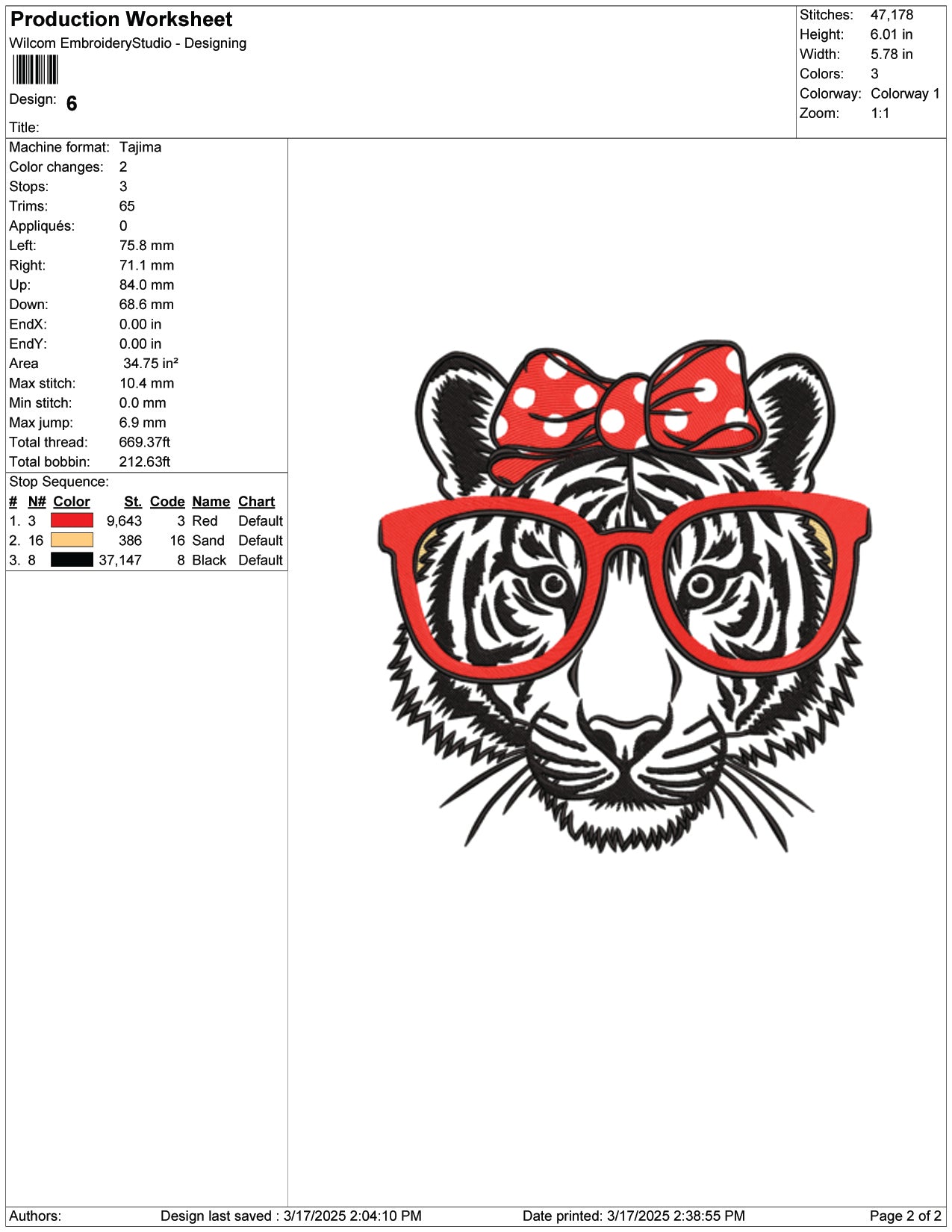 Tiger Sunglasses Embroidery Design Files - 9 Size's