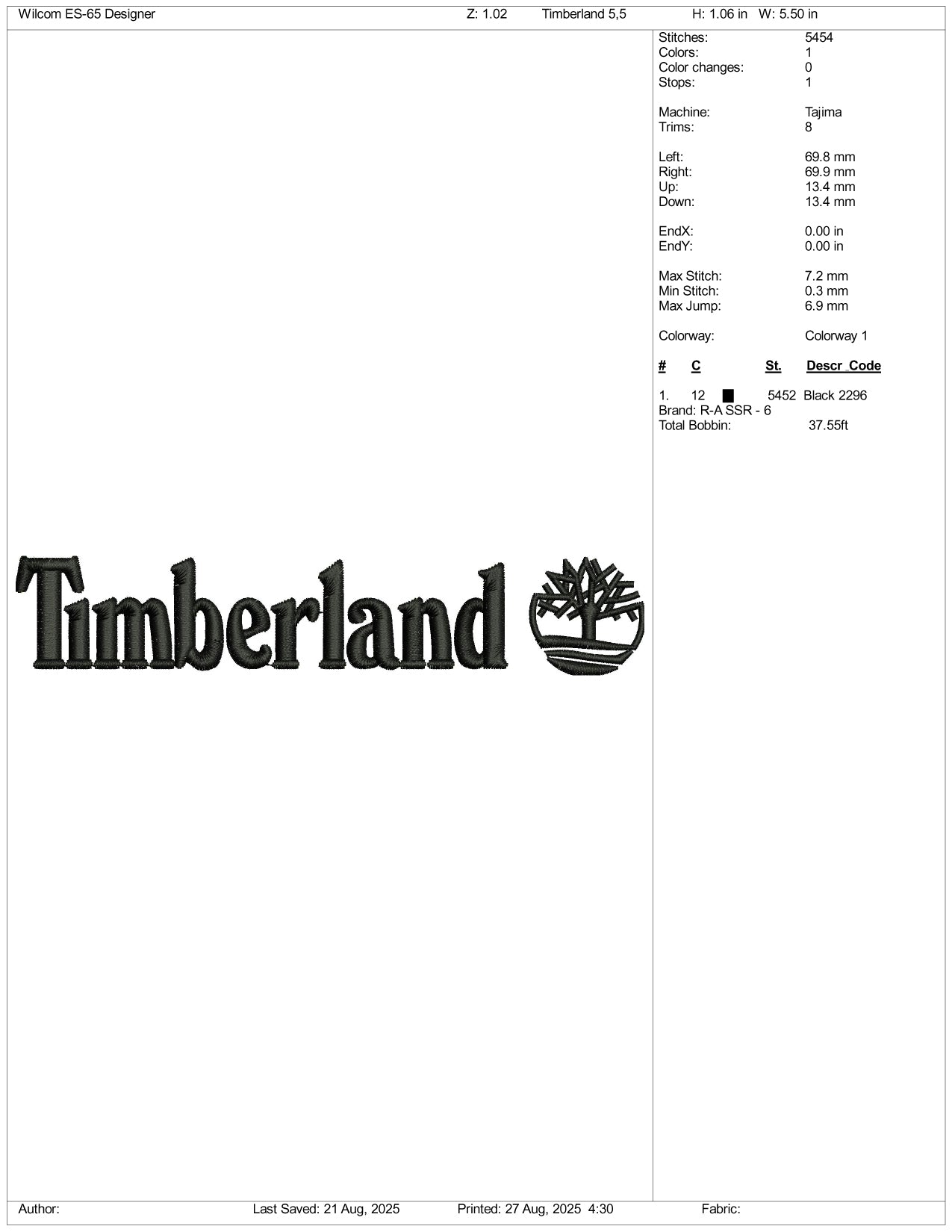 Timberland Embroidery Design Files - 3 Size's