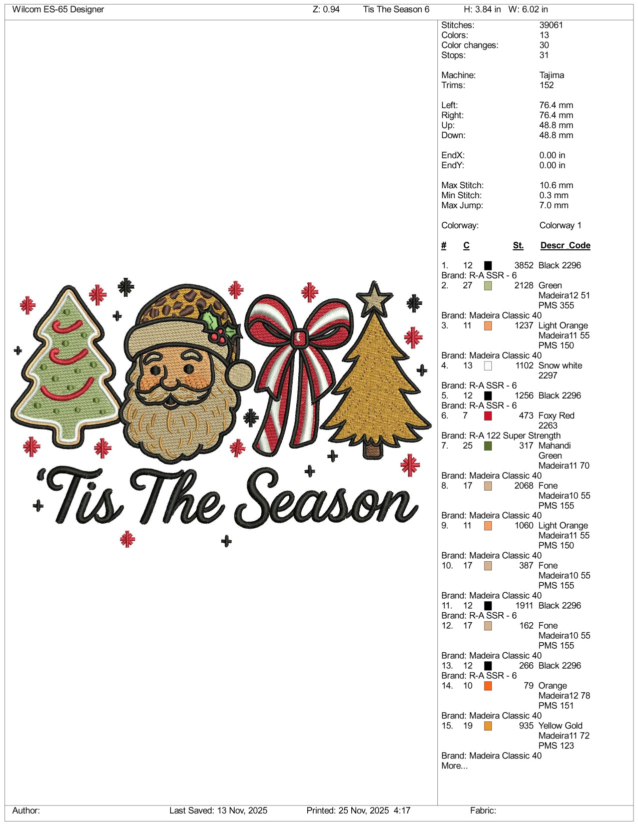 Tis The Season Christmas Embroidery Design Files - 3 Size's