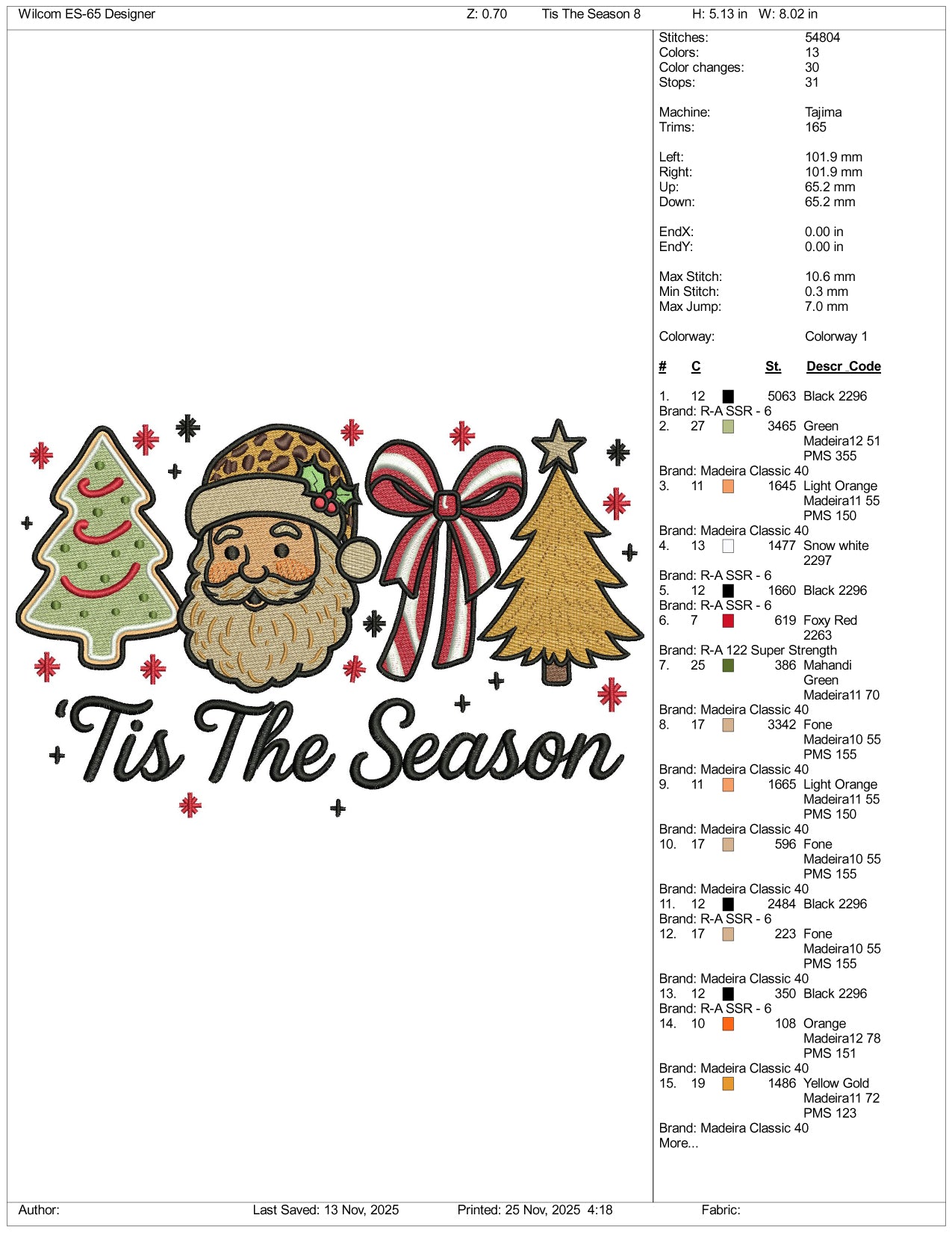 Tis The Season Christmas Embroidery Design Files - 3 Size's