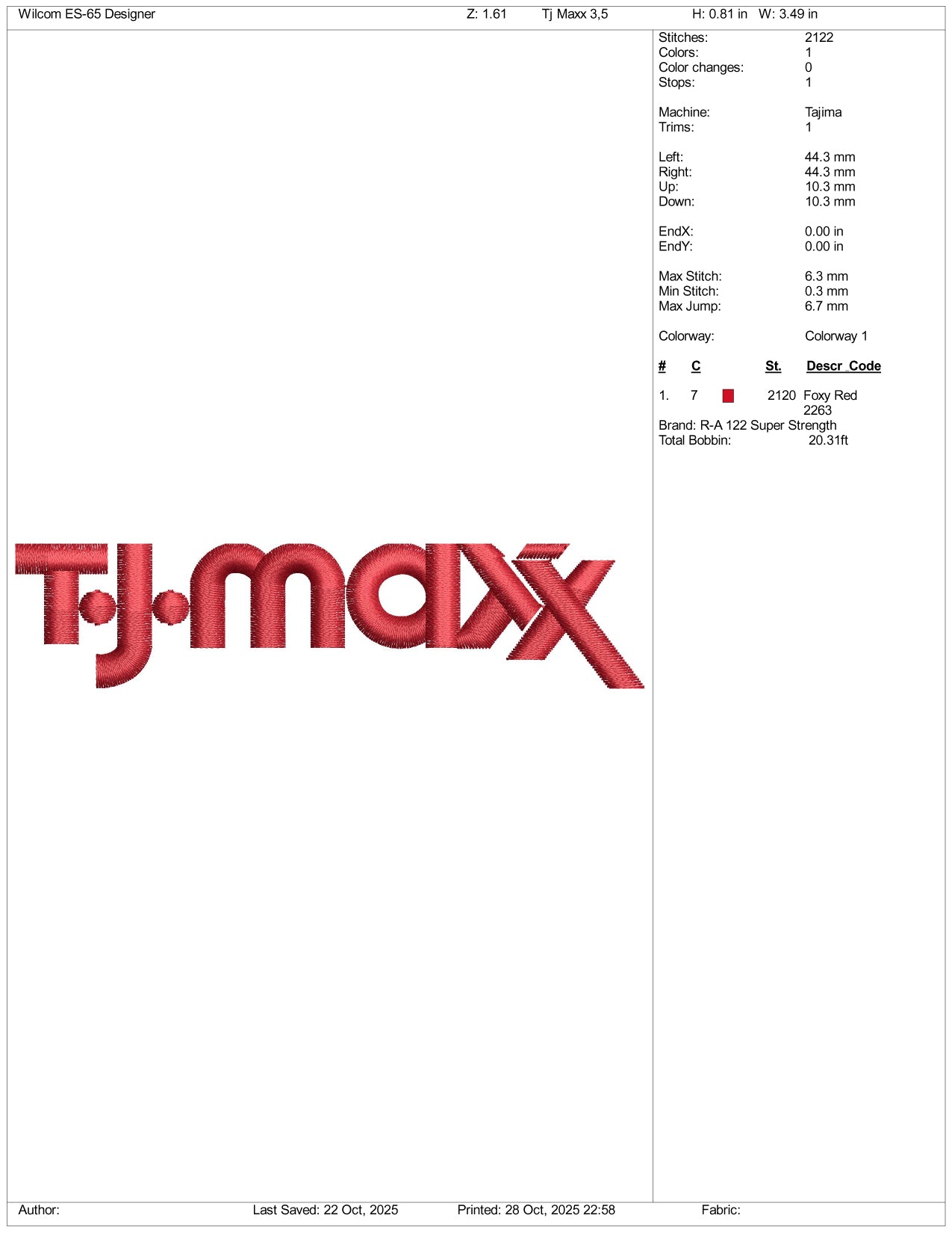 TJ Maxx Logo Embroidery Design Files - 3 Size's