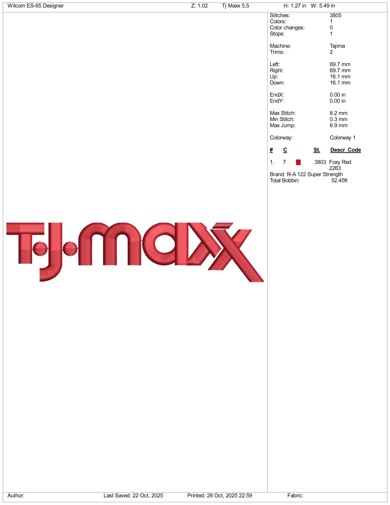 TJ Maxx Logo Embroidery Design Files - 3 Size's