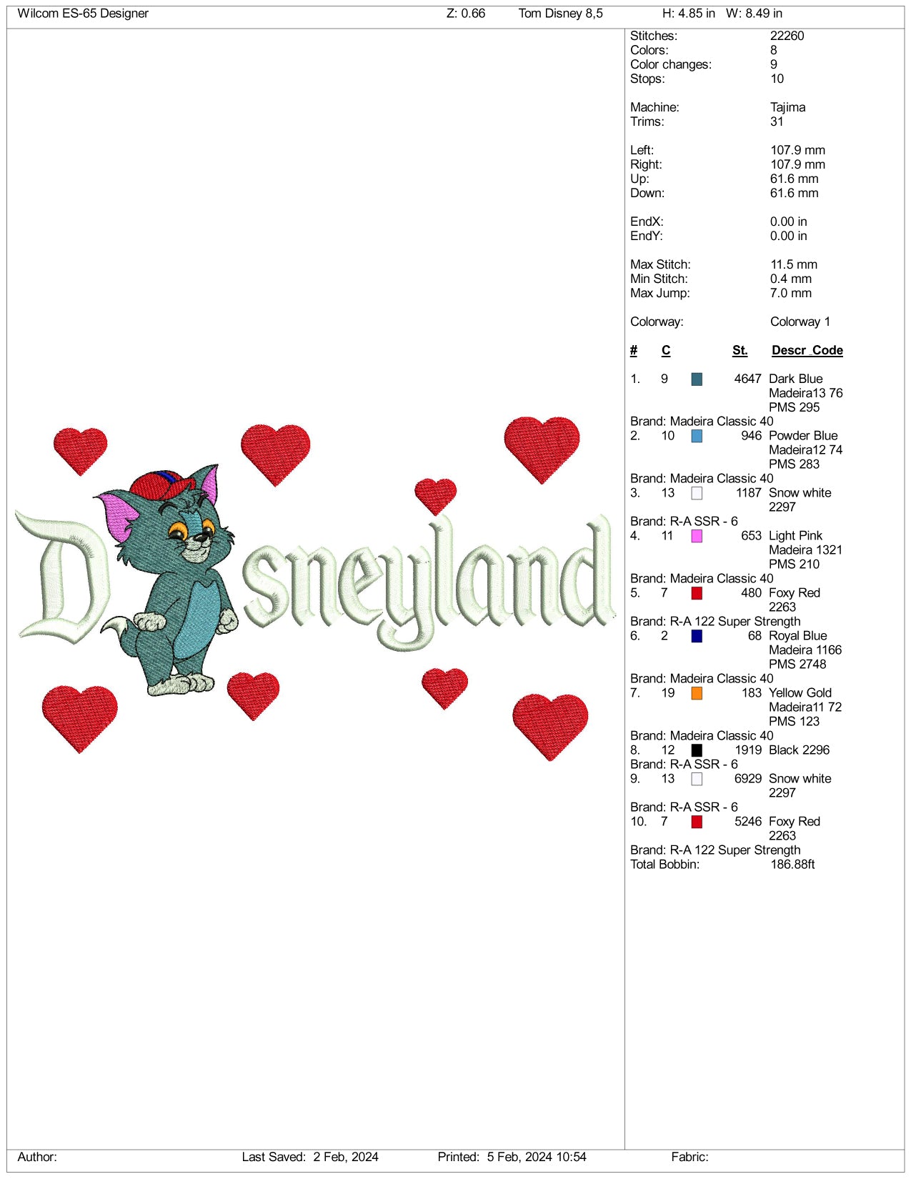 Chibi Tom Disneyland Embroidery Design Files - 3 Size's