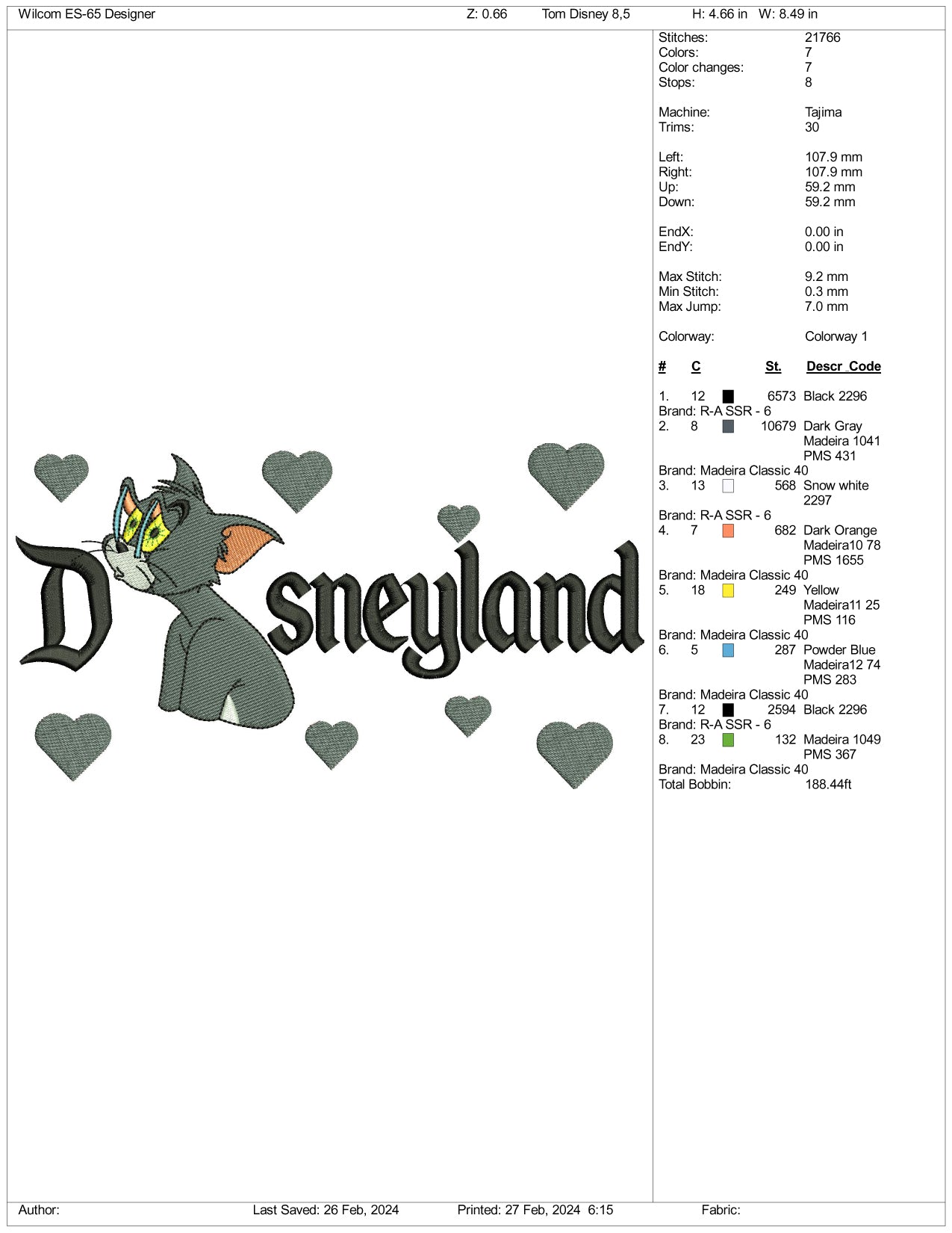 Tired Tom Disneyland Embroidery Design Files - 3 Size's