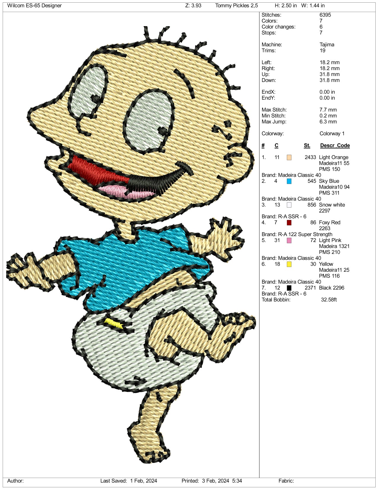 Tommy Pickles Embroidery Design Files - 3 Size's