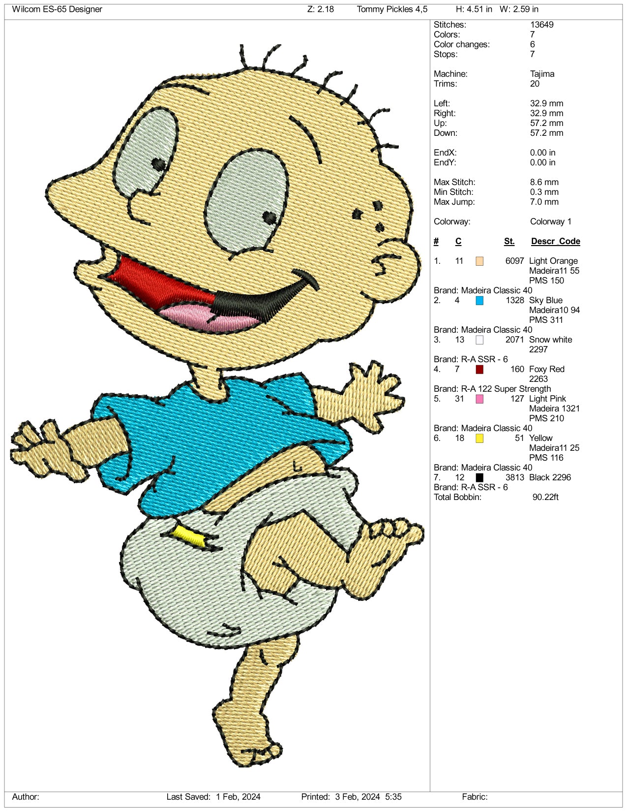 Tommy Pickles Embroidery Design Files - 3 Size's