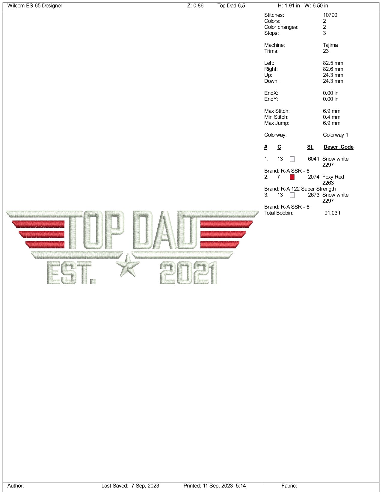 Top Dad Embroidery Design Files - 3 Size's